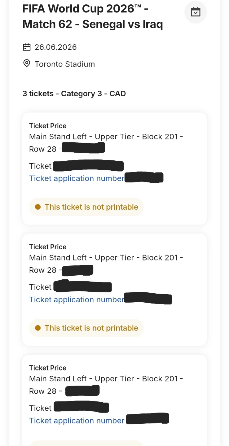 FIFA World Cup Ticket - Match 62 - Toronto