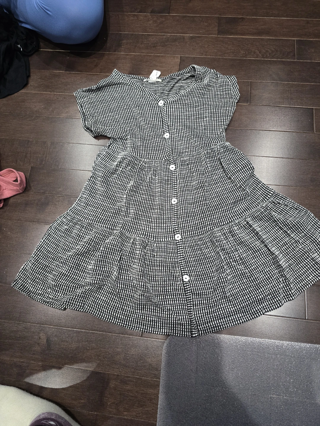 CAUTION TO THE WIND Black & White Gingham Button-Up Dress