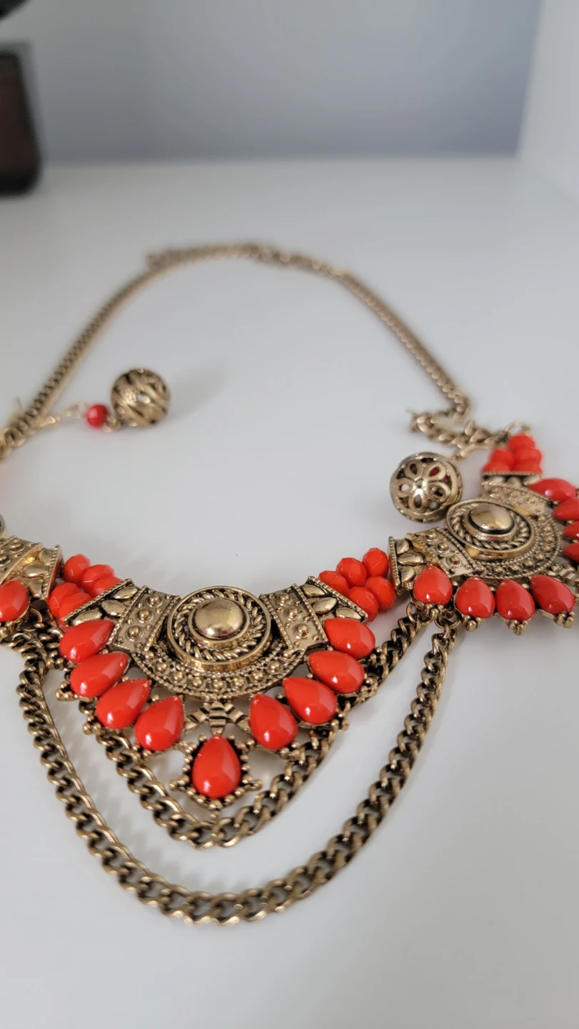 Gold-tone Statement Necklace and Matching Earrings
