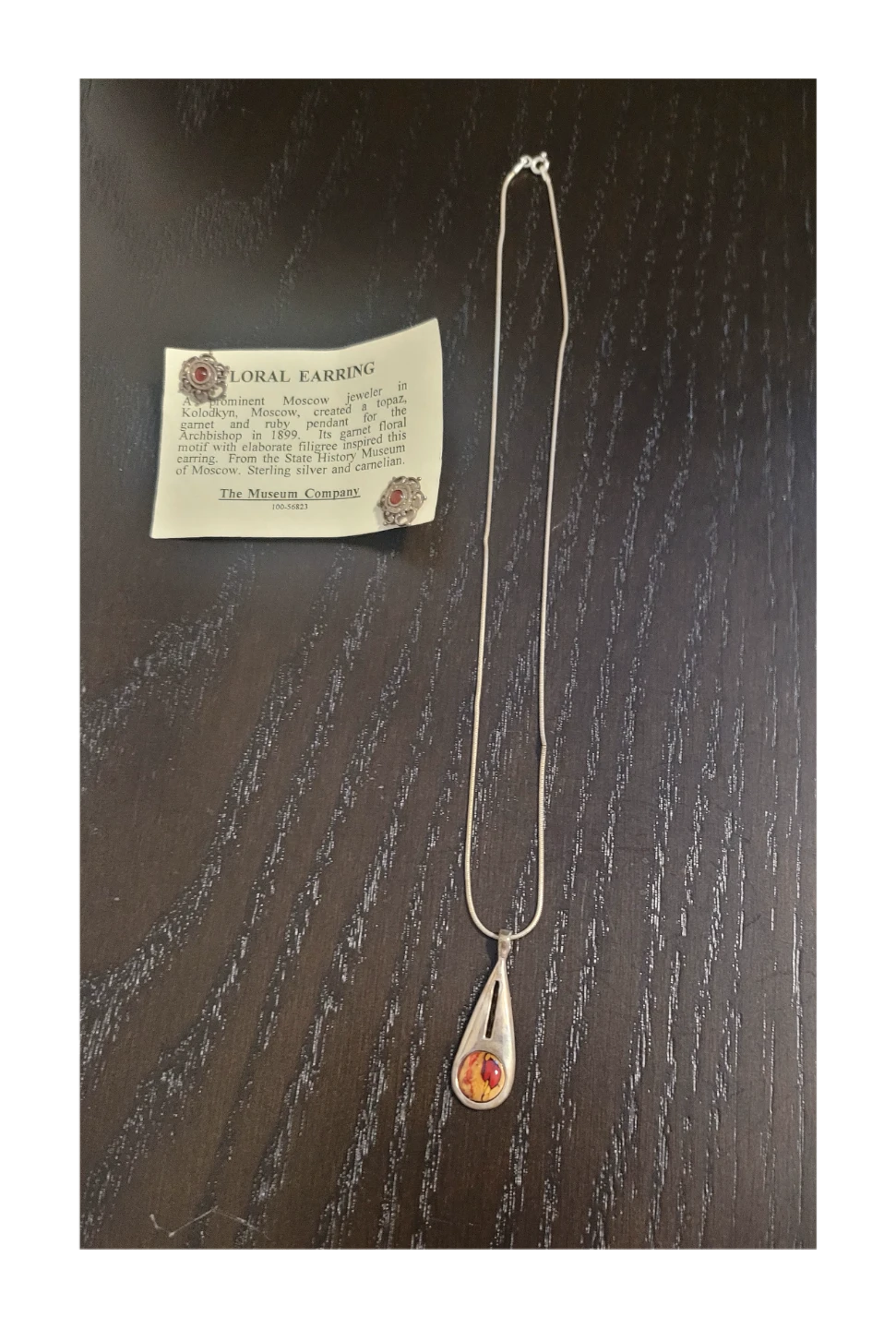Silver Floral Pendant Necklace + Earrings