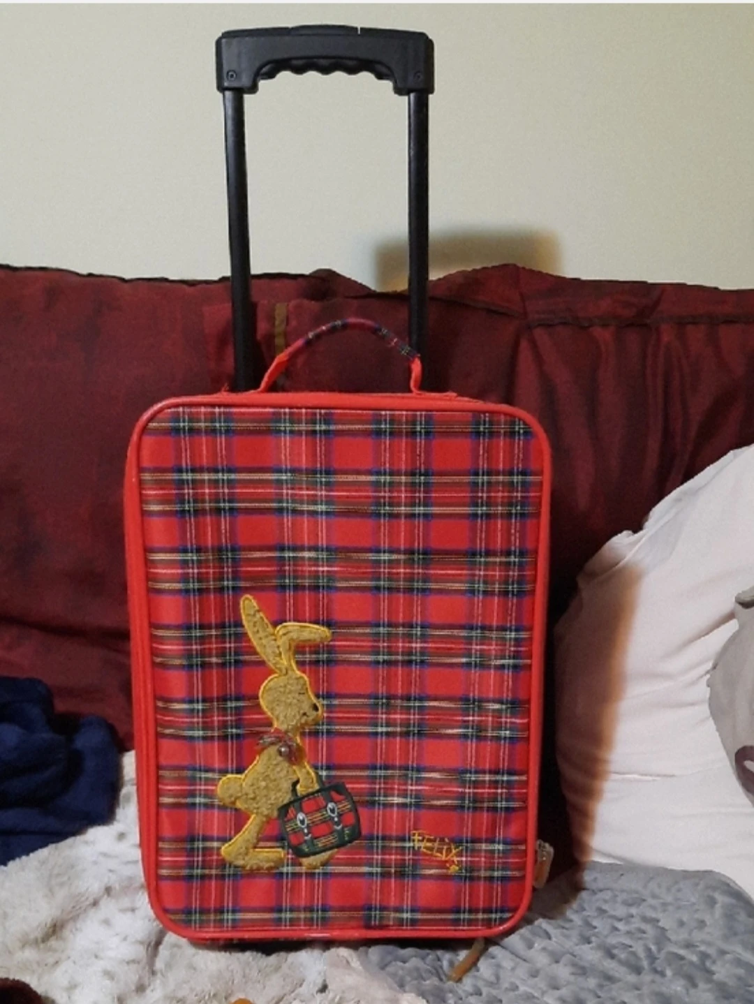 Kids Felix the Cat Red plaid Suitcase Tartan Rolling Luggage