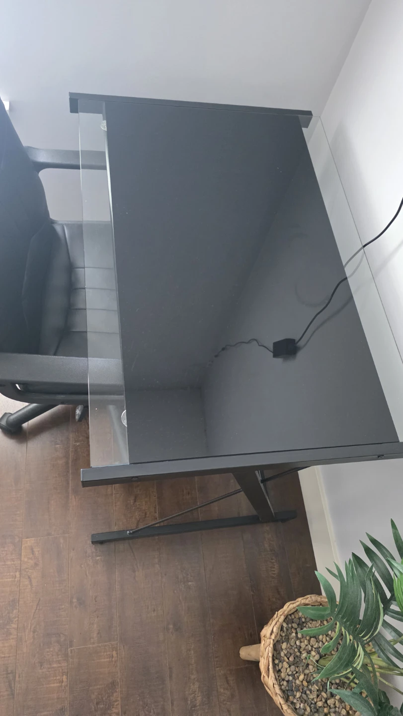 Black Glass Top Desk with Black Metal Frame