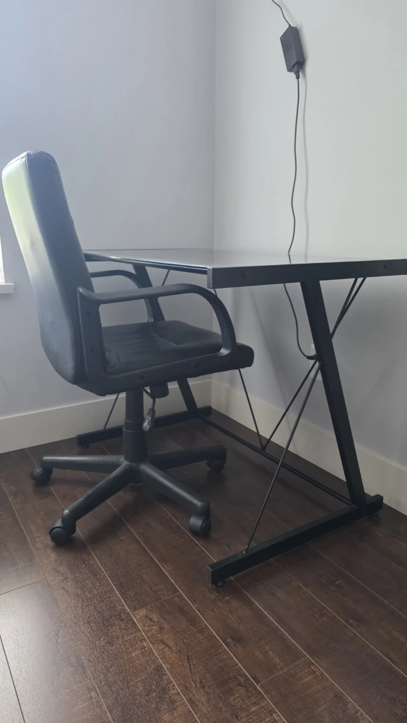 Black Glass Top Desk with Black Metal Frame - photo 2