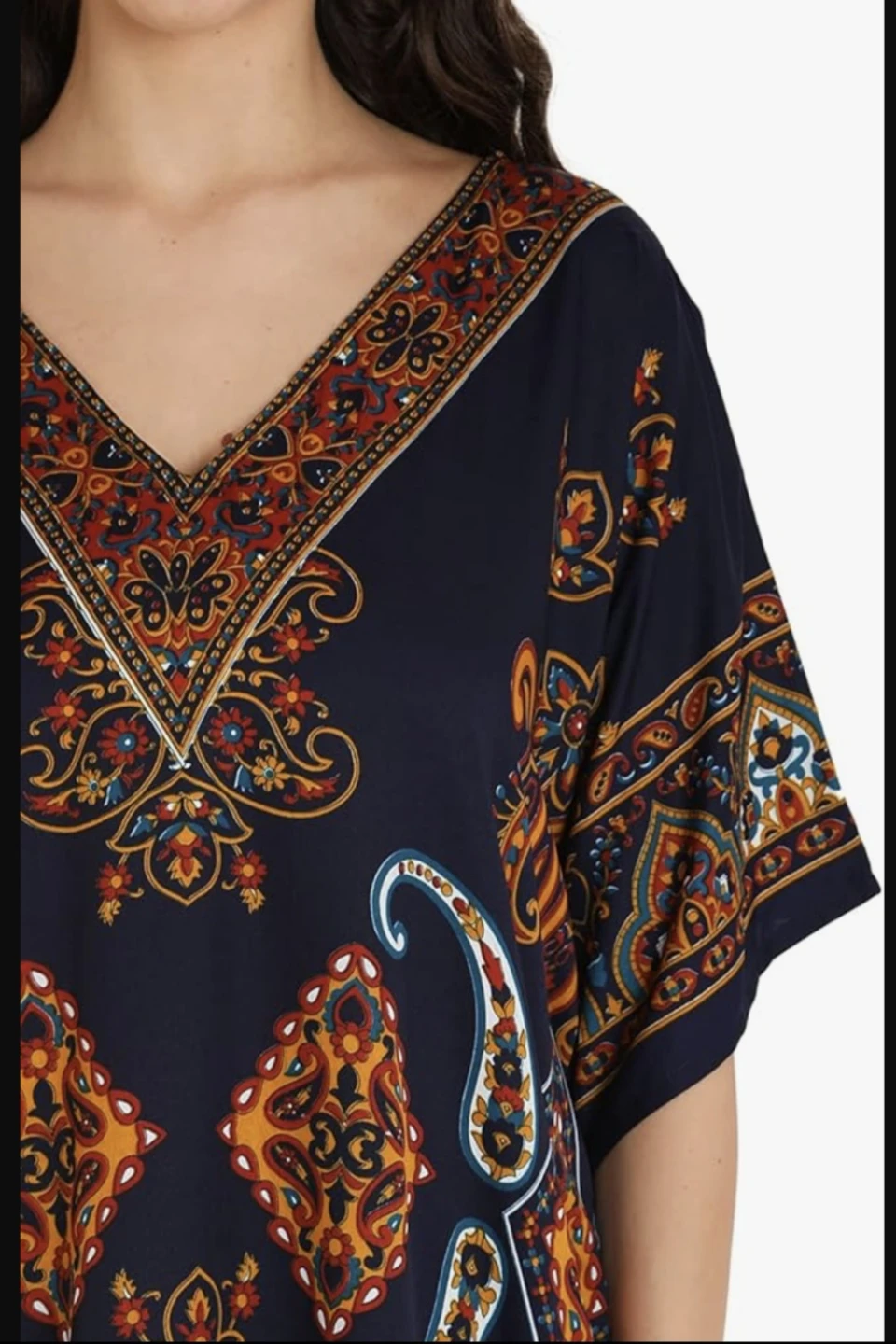 Navy Paisley Print Kaftan Dress with Pockets - photo 4