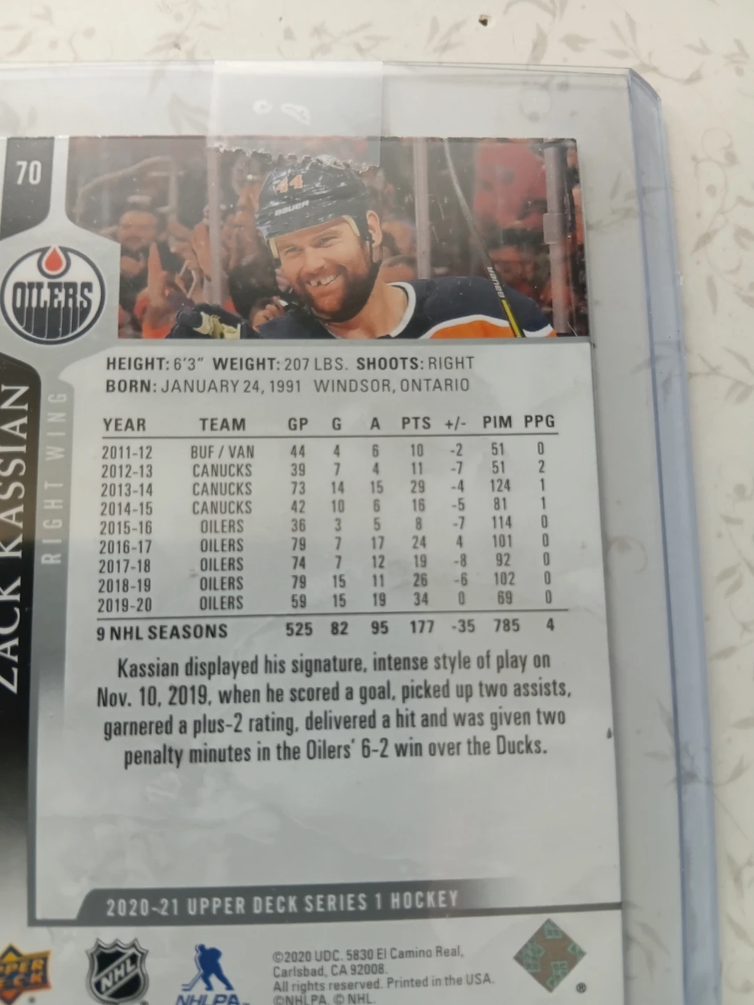 Zack Kassian 2020-21 Upper Deck Series 1 Hockey Card - photo 2