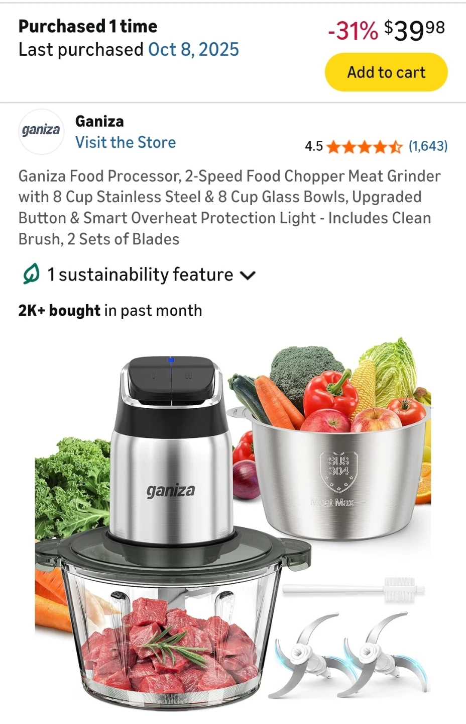 Ganiza 2-Speed Food Processor & Meat Grinder - photo 3