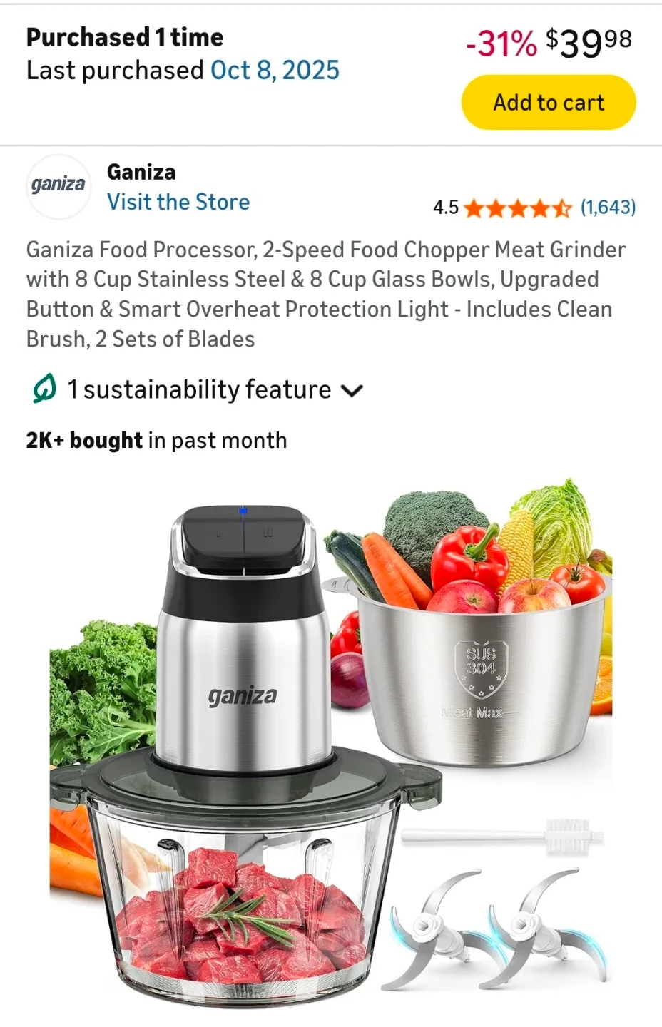 Ganiza 2-Speed Food Processor & Meat Grinder - photo 3