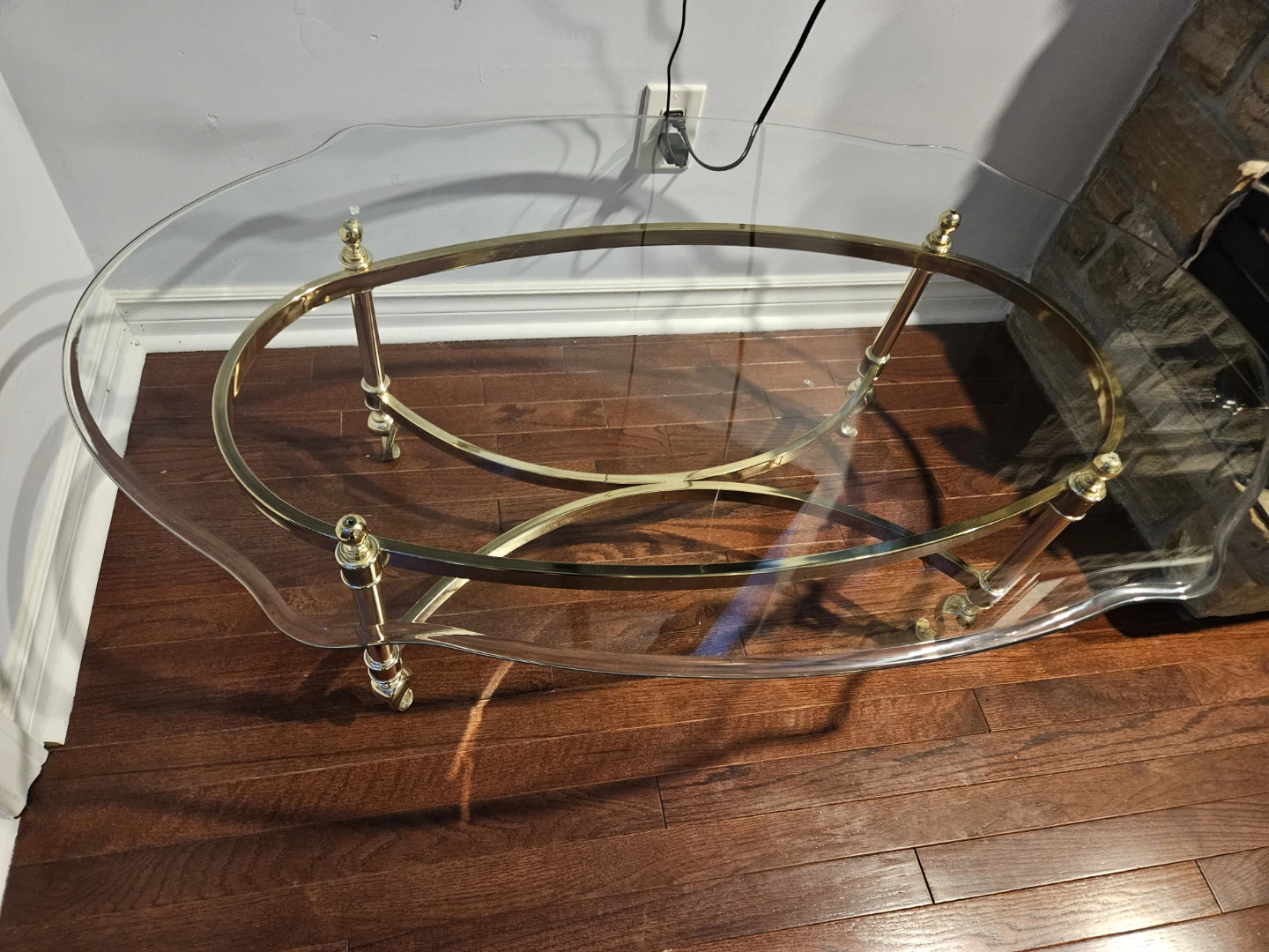 Glass and Brass Oval Coffee Table