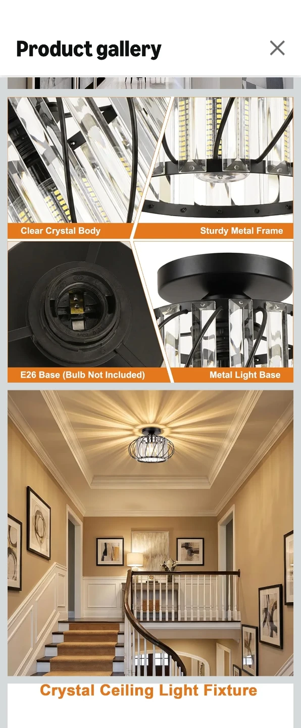 Crystal Ceiling Light Fixture - Black Metal and K9 Crystal - photo 3