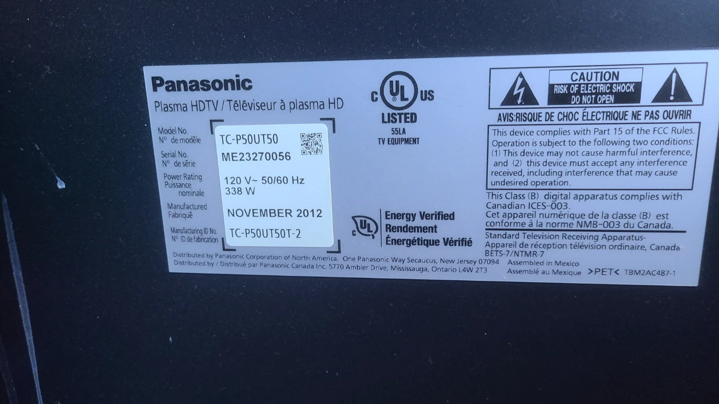 Panasonic Viera Plasma HDTV TC-P50UT50 - photo 3