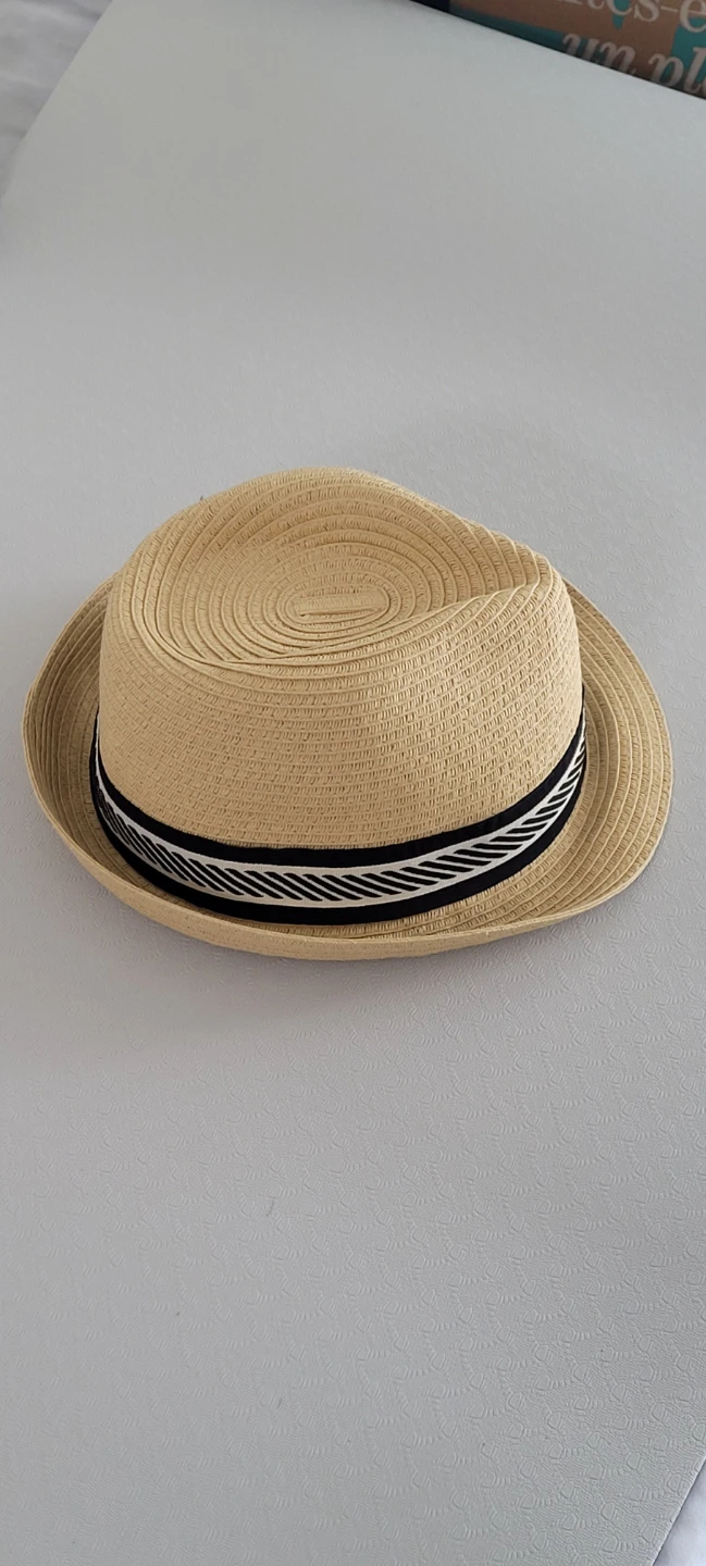 MINISO Straw Fedora Hat with Black and White Band