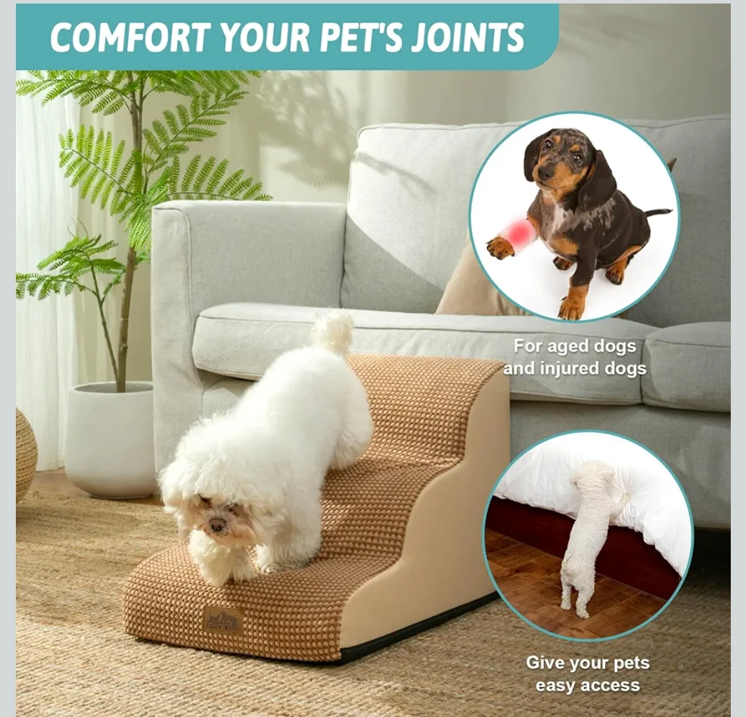 COZY KISS Dog Stairs for Small Dogs, 3 Step Pet Ramp