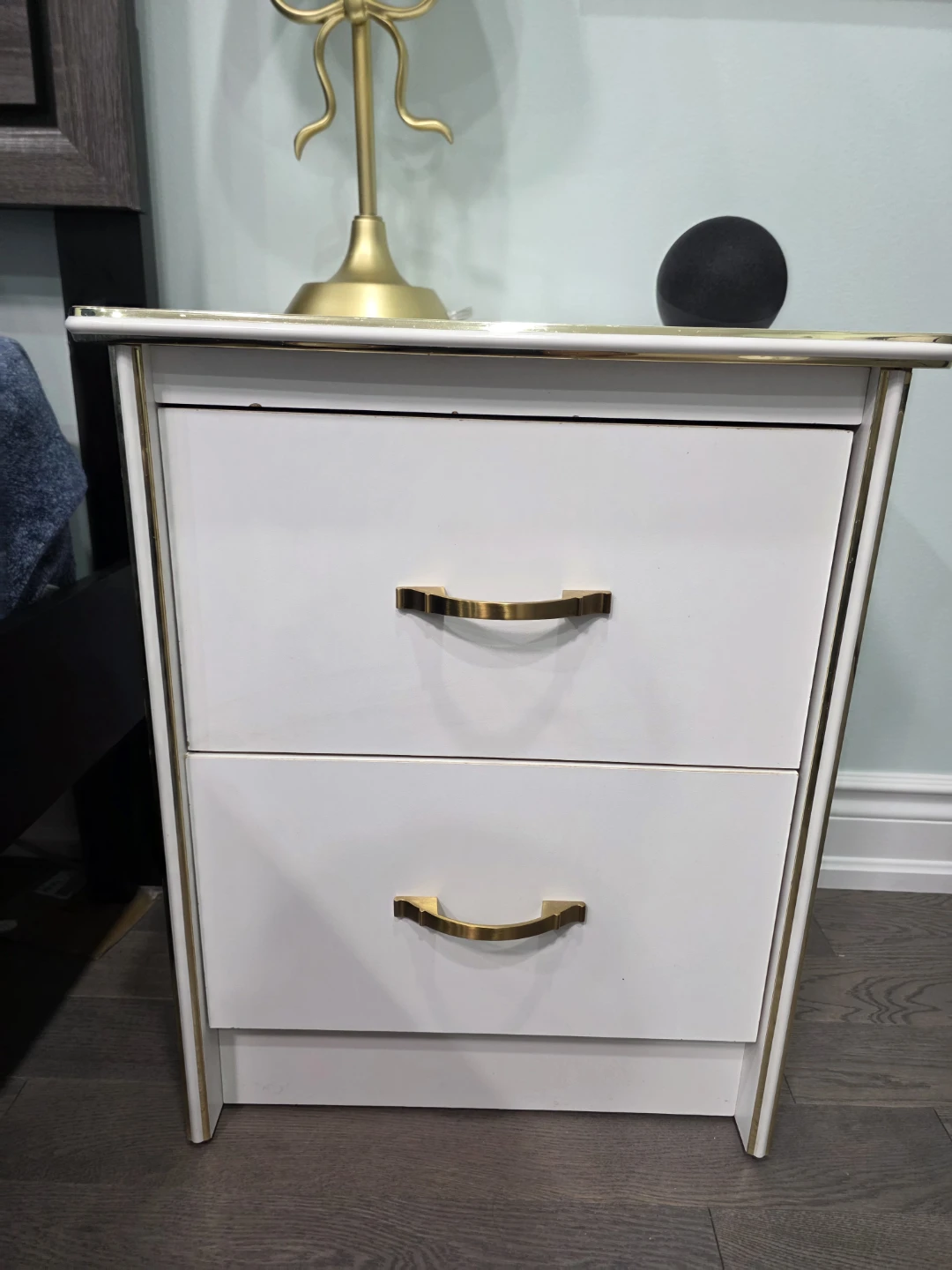 White 2-Drawer Nightstand with Gold Trim - photo 2