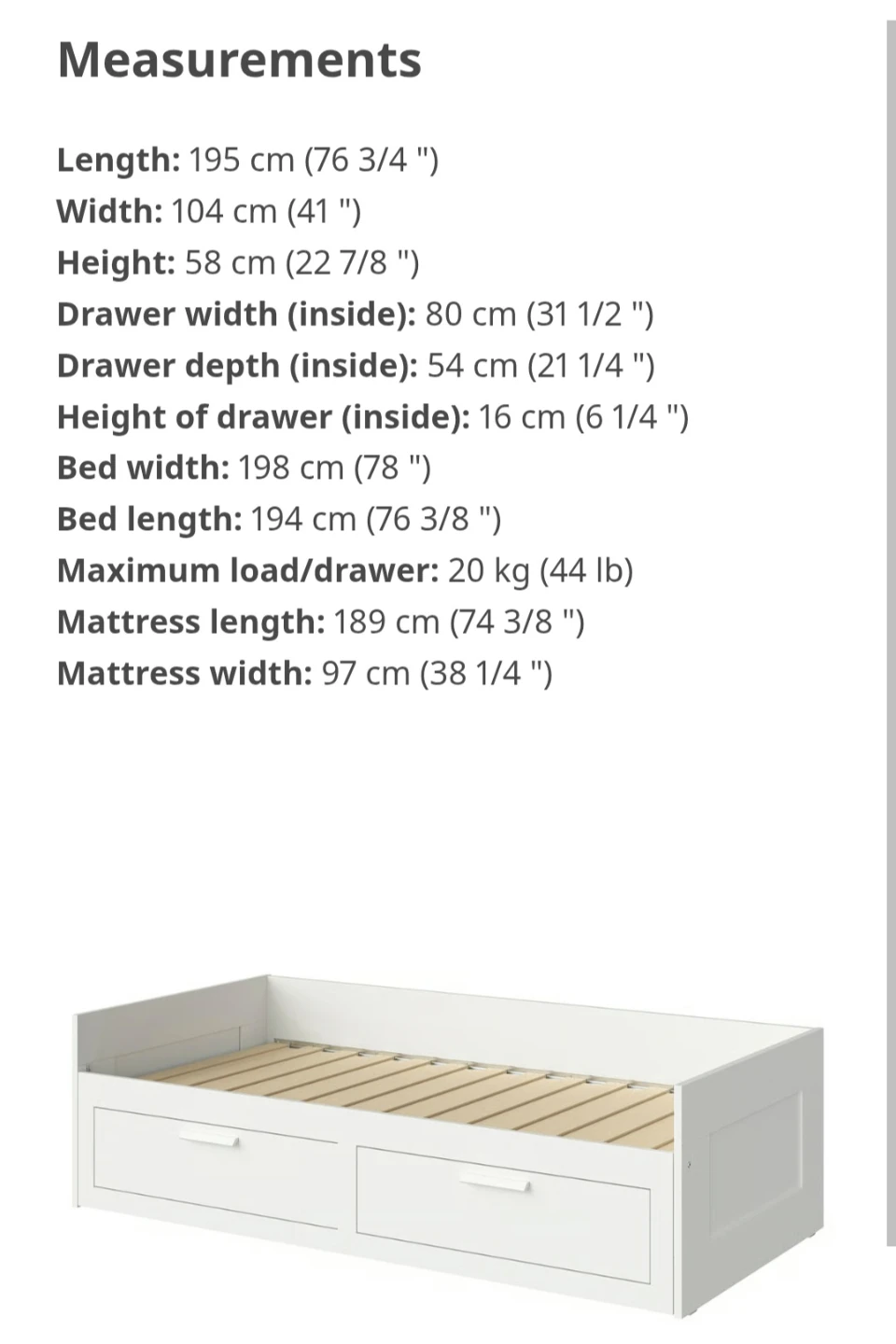 White IKEA Daybed with 2 Drawers - photo 3