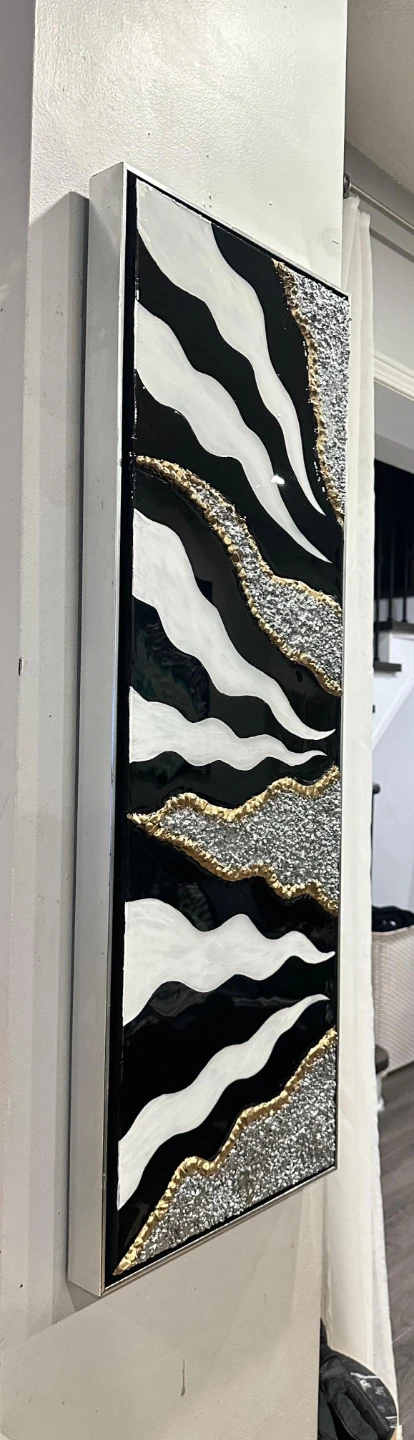 Black and White Abstract Art with Silver and Gold Accents - photo 3