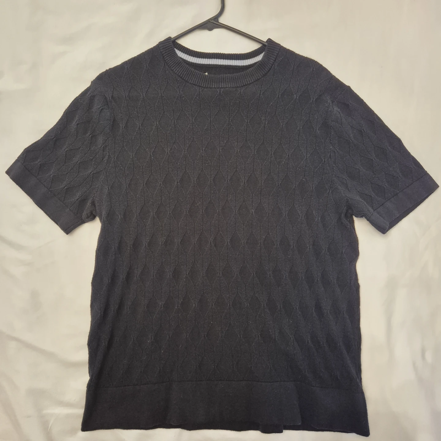 Black Cable Knit Short Sleeve Sweater