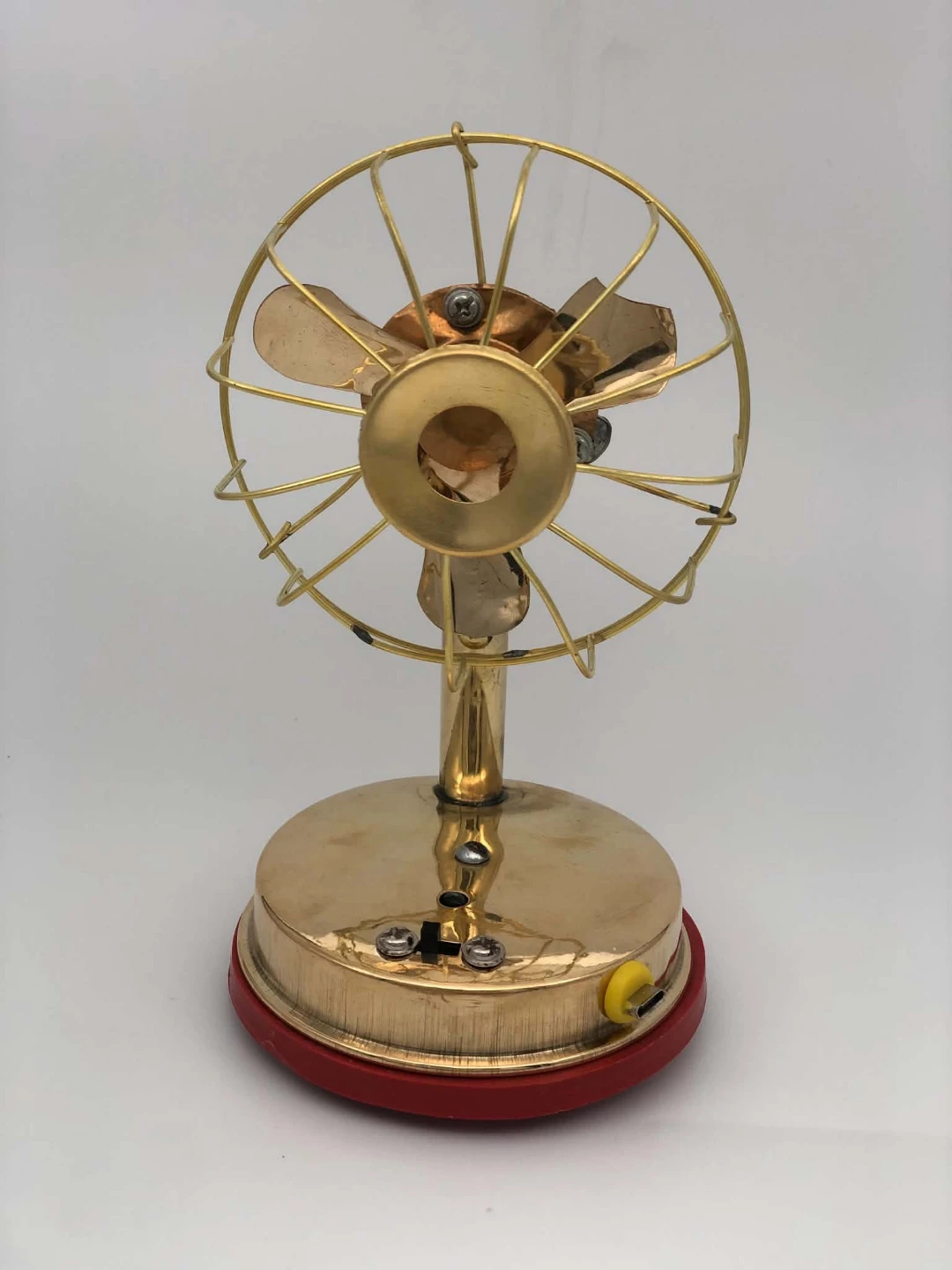 Vintage Brass Desk Fan with Red Base