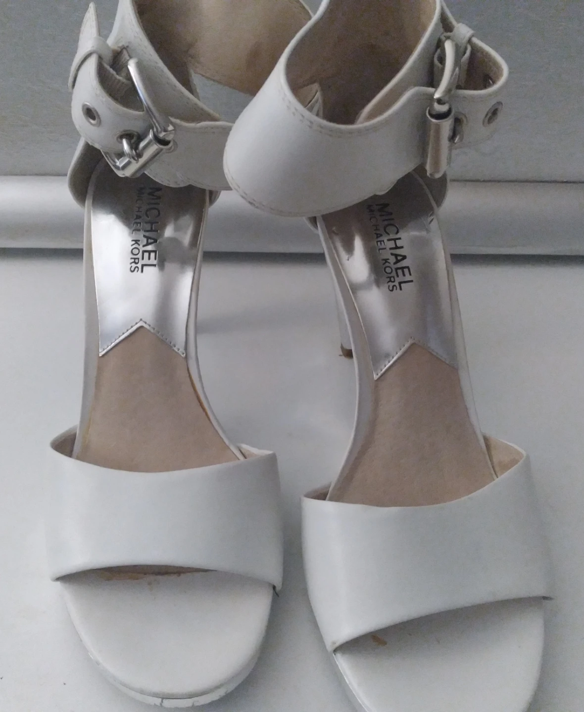 White Michael Kors Heels with Silver Accent