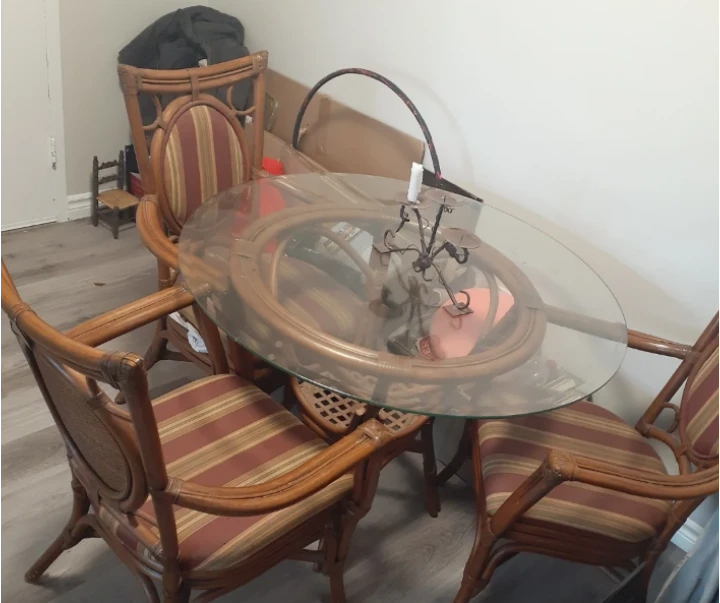 Rattan Dining Set with Glass Top Table and 4 Chairs