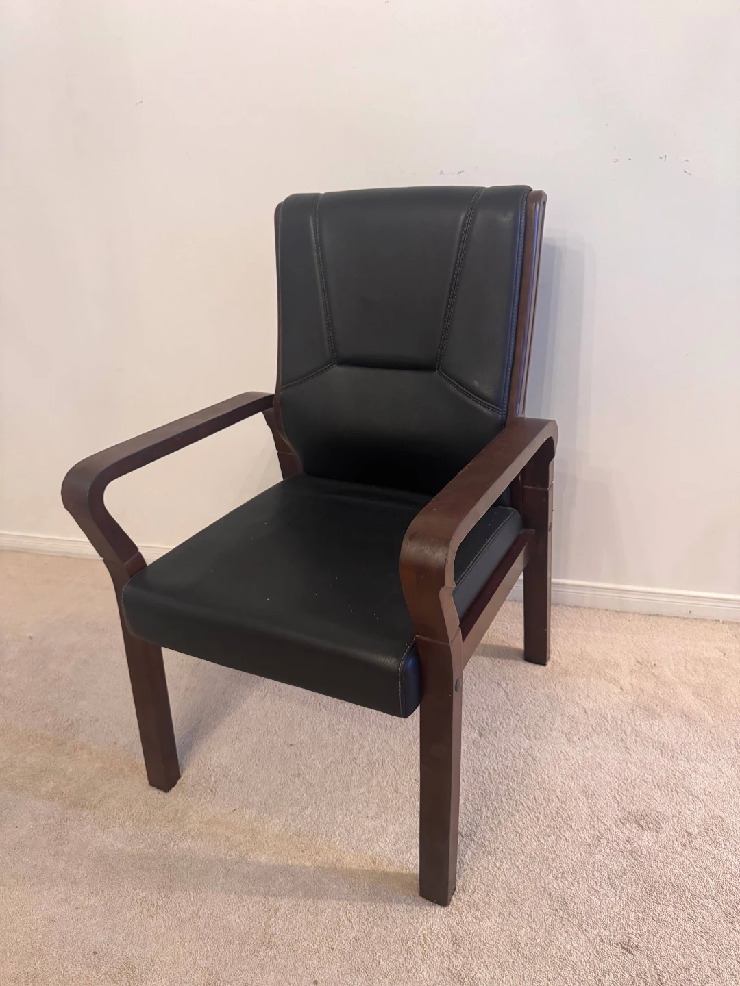 Black Leather Armchair with Wooden Frame - photo 2