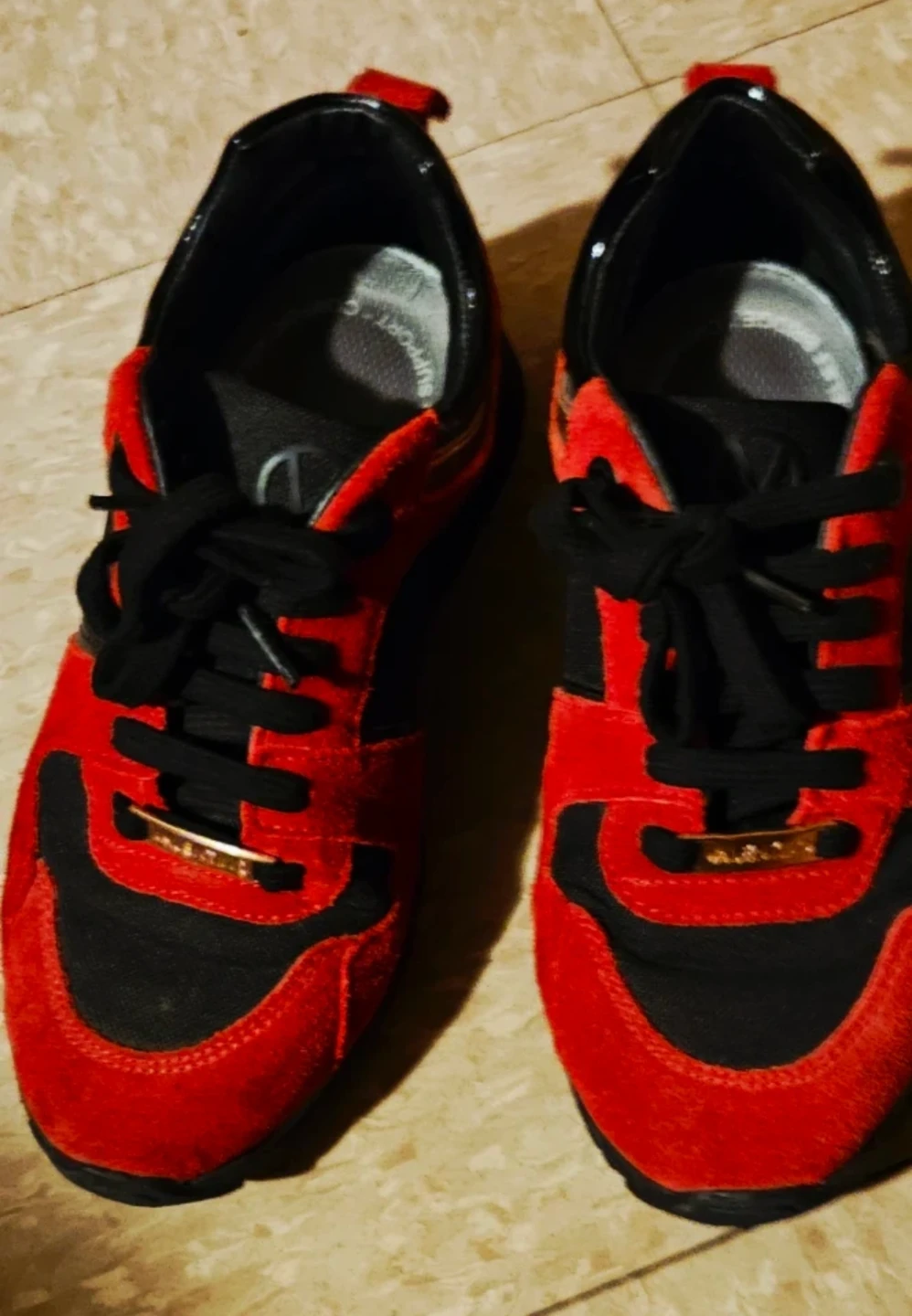 Valentino Red & Black Suede Sneakers  6.5