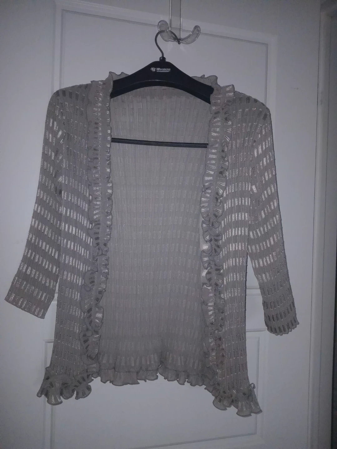 Sheer grey cardigan with ruffles