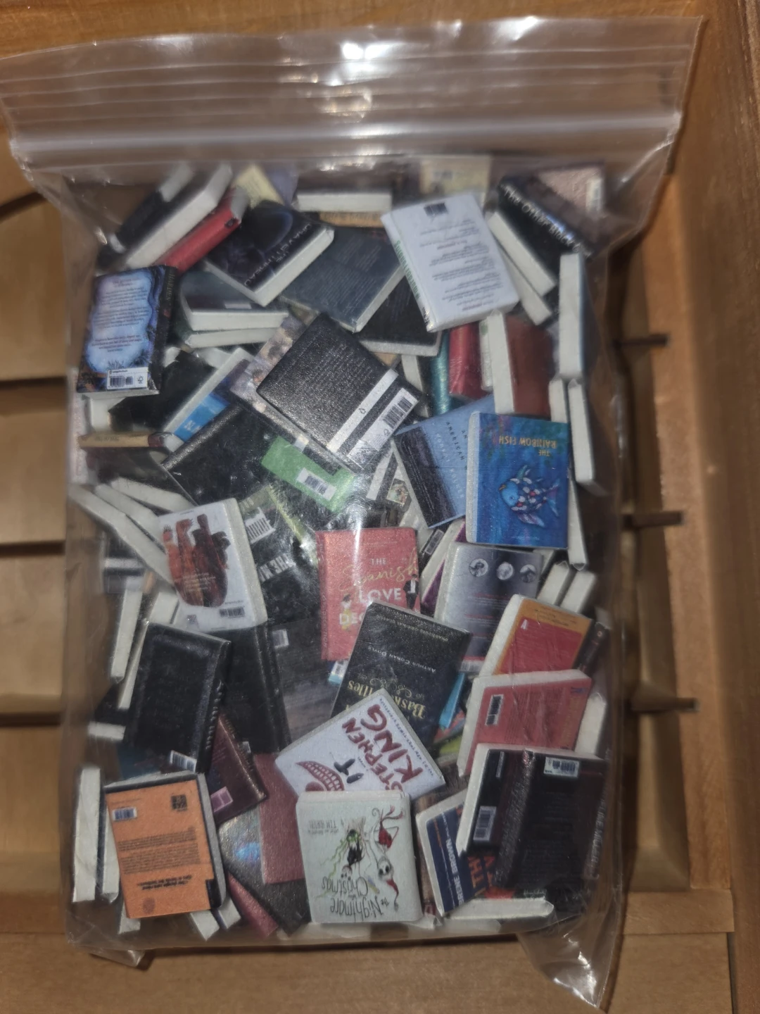 Miniature bookshelf decoration with real book titles - photo 2