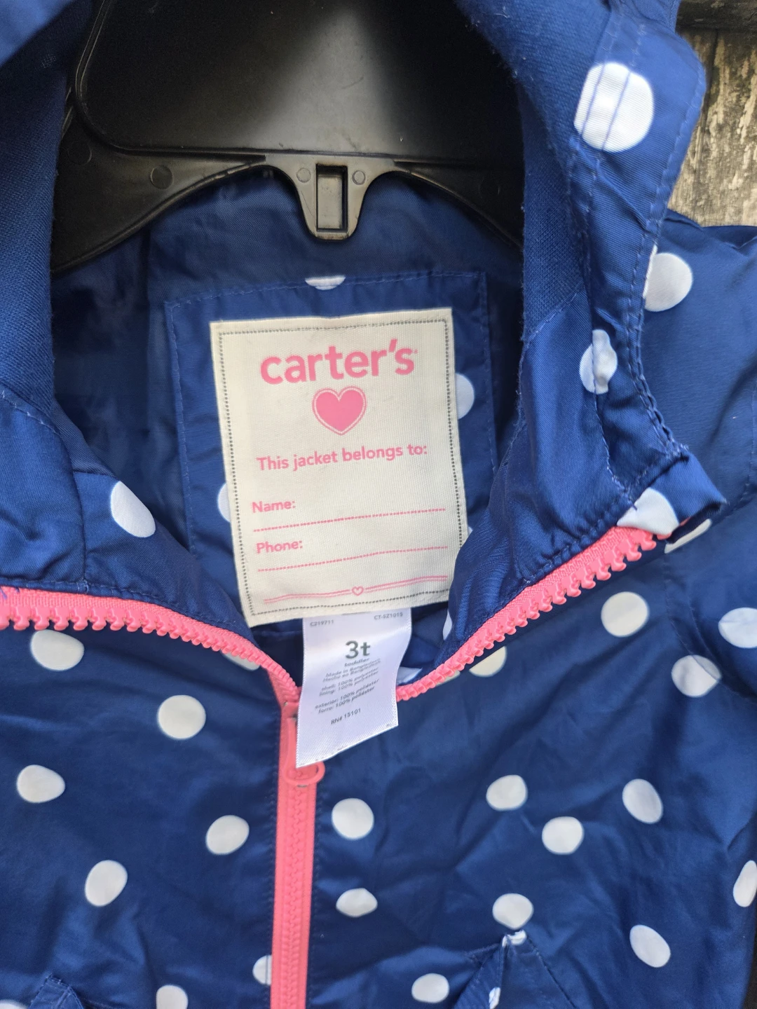 Carter's Blue & White Polka Dot Rain Jacket Size 3T - photo 3