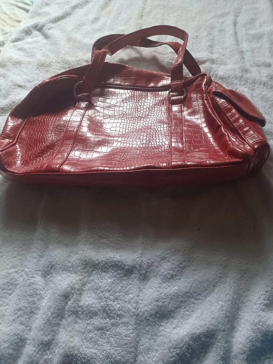 Red Faux Croc Embossed Handbag - photo 4
