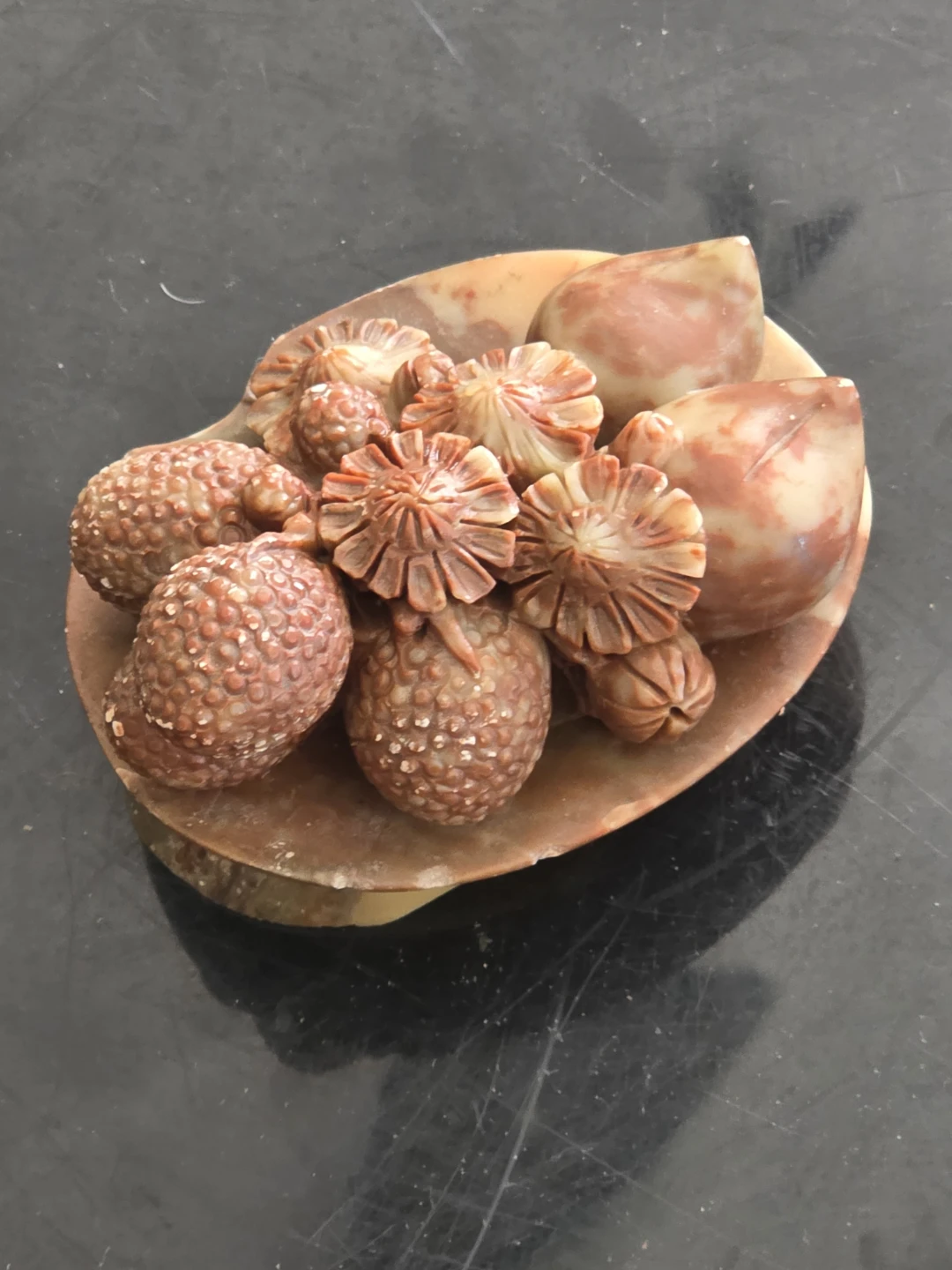 Carved Stone Fruit and Flower Figurine