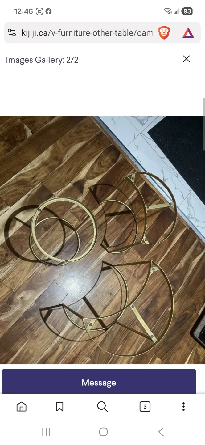 Set of 3 Gold Metal Side Table Bases