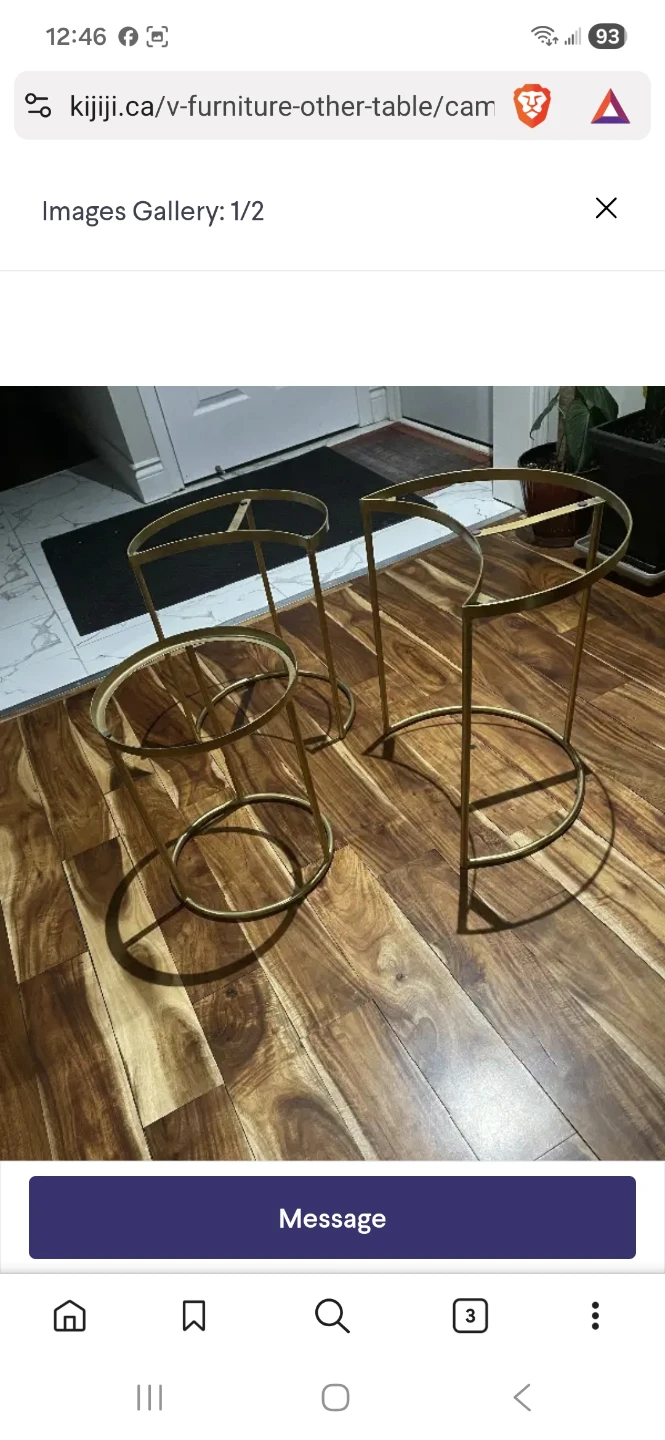 Set of 3 Gold Metal Side Table Bases - photo 2