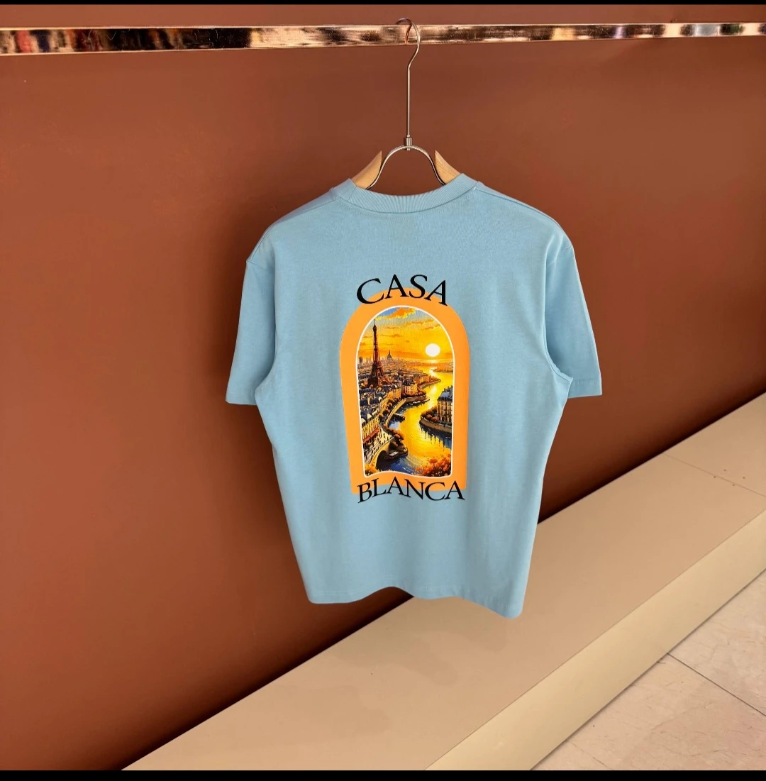 CASA BLANCA Blue T-Shirt with Cityscape Graphic