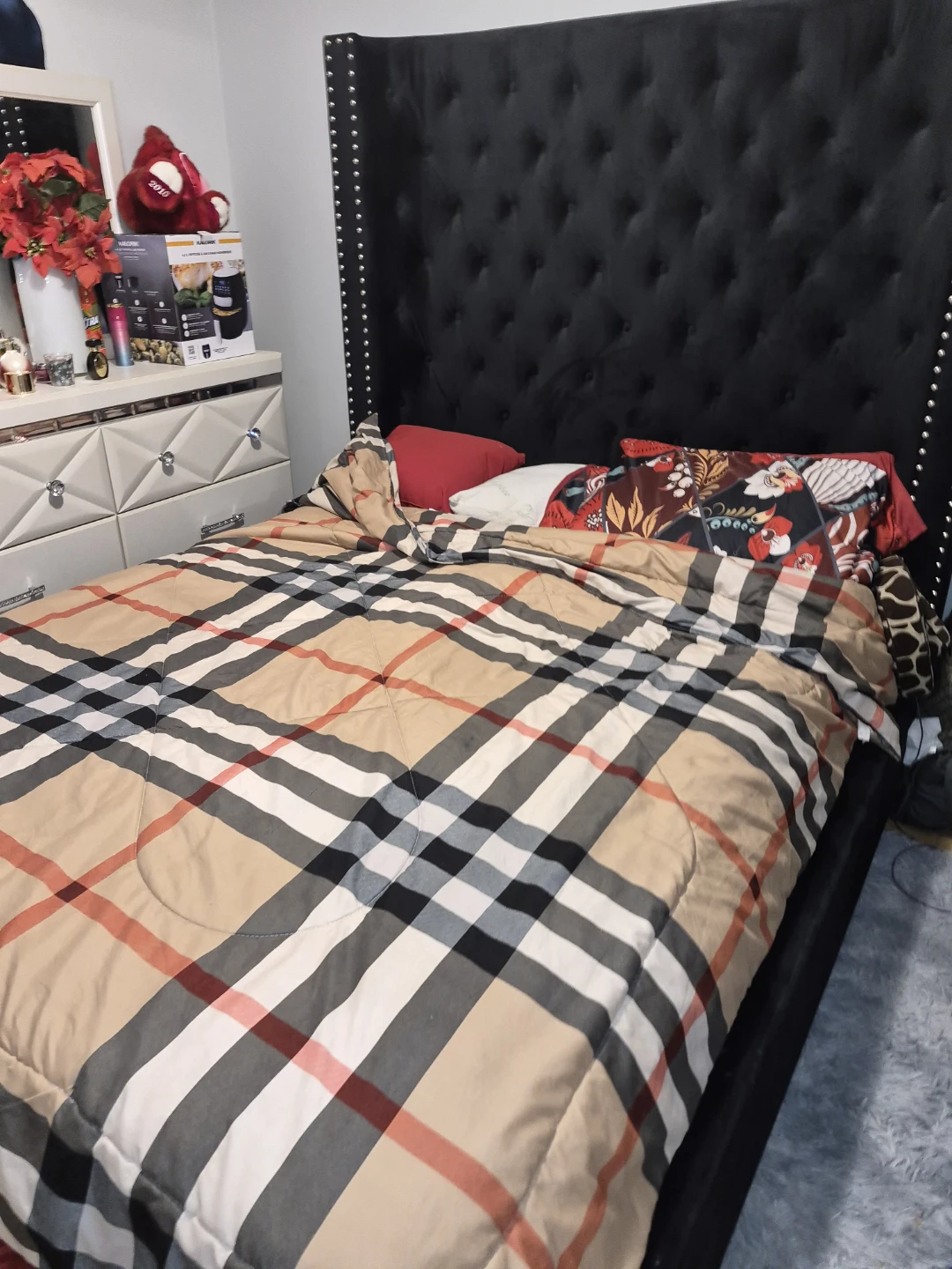 Black Upholstered Headboard with Studs - photo 2