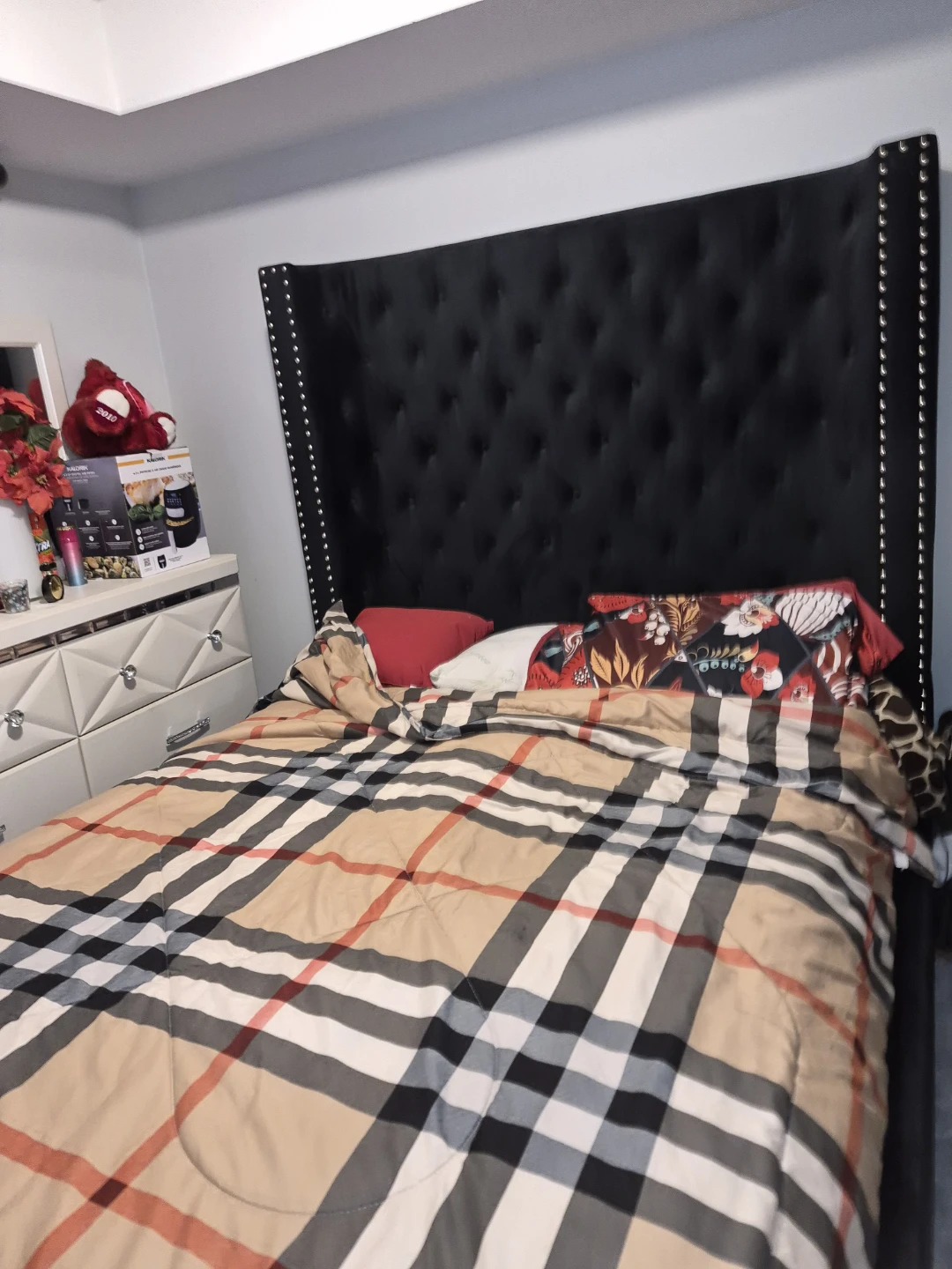 Black Upholstered Headboard with Studs - photo 4
