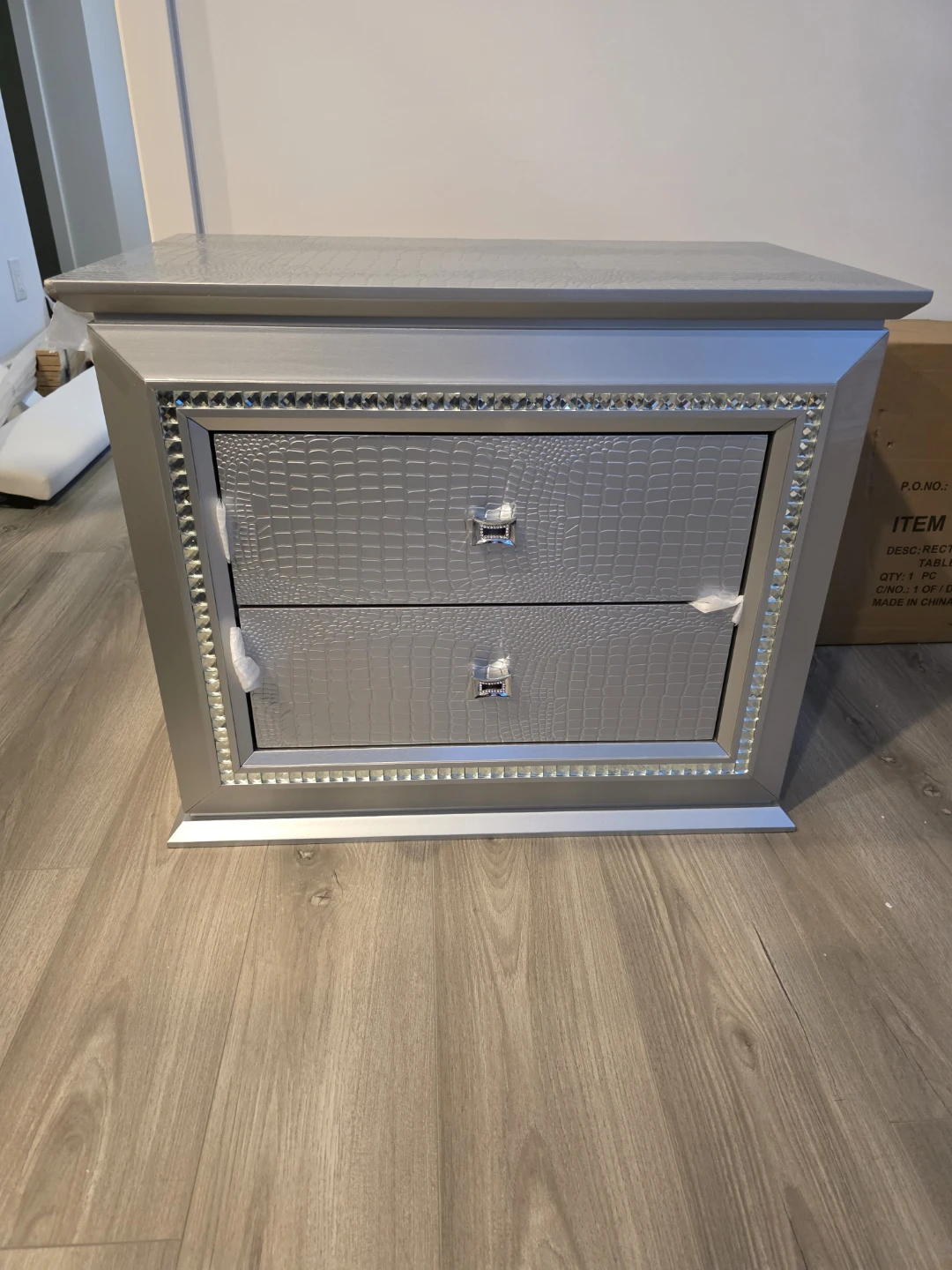 Silver 2-Drawer Nightstand with Crystal Accents - photo 2