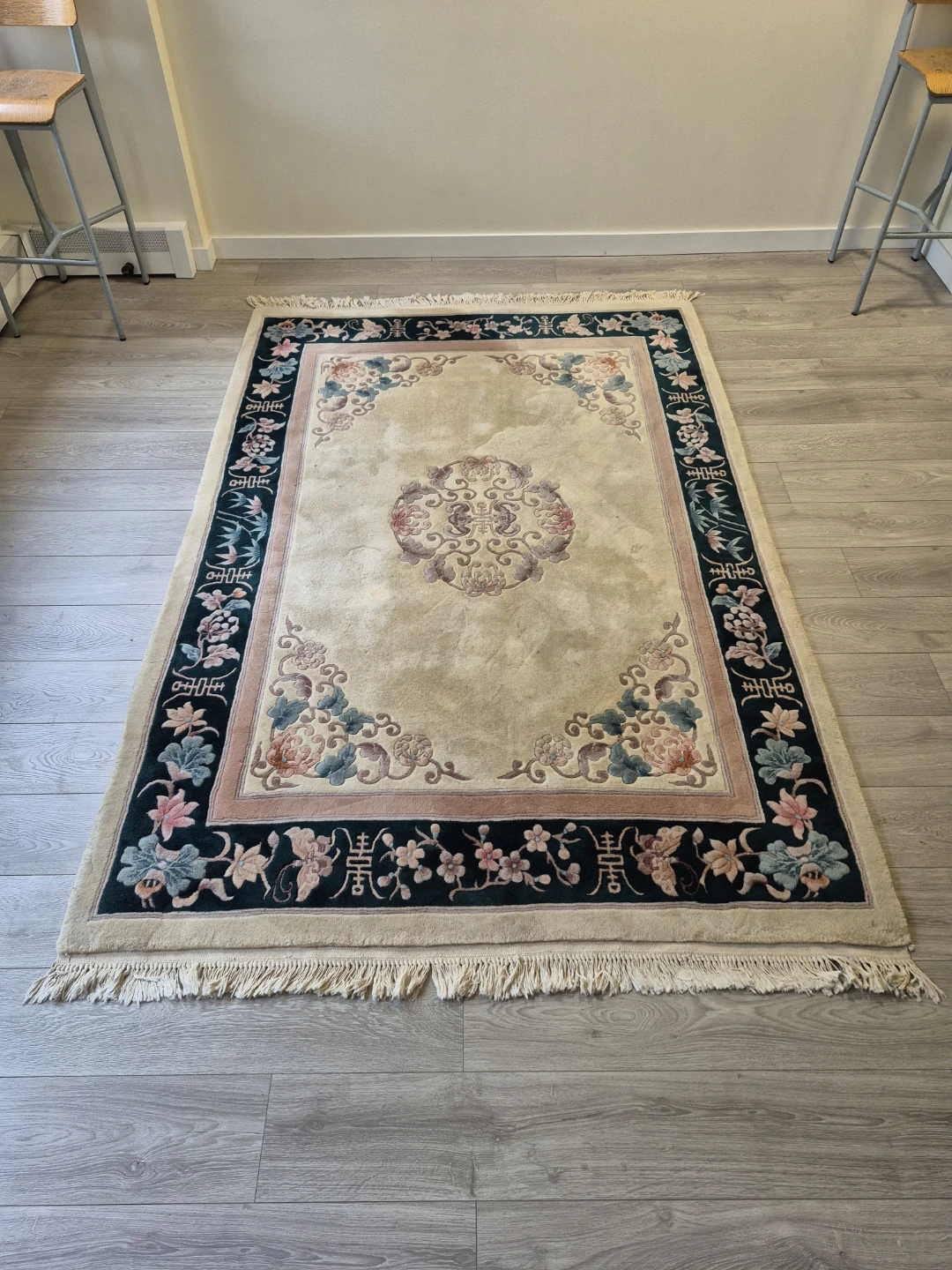 Area Rug with Floral Design and Forrest Green Border
