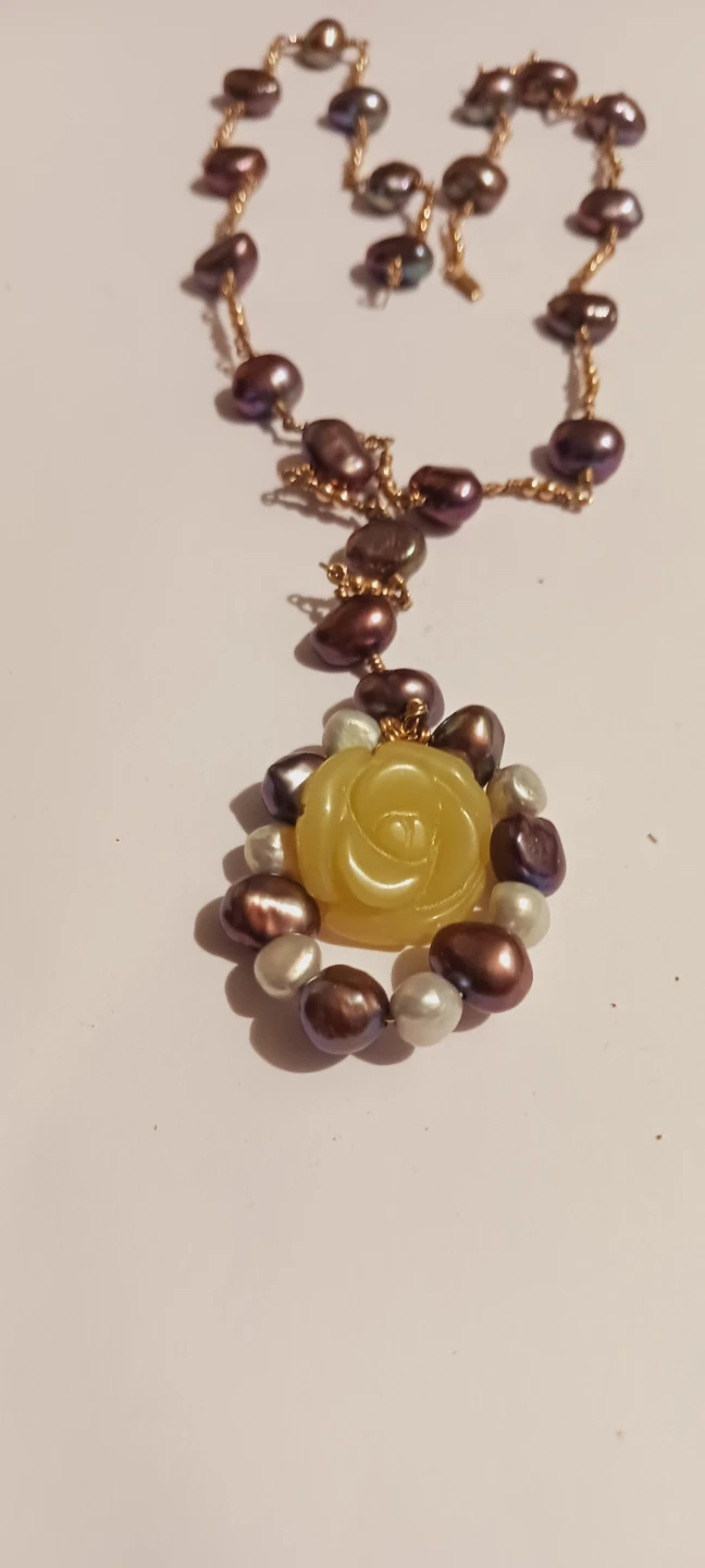 Carved Rose Pendant with Freshwater Pearl Necklace