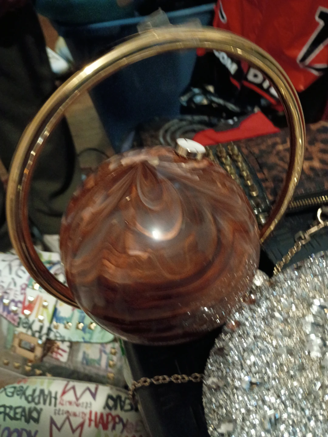 Round Swirl Pattern Clutch Purse with Gold Handle