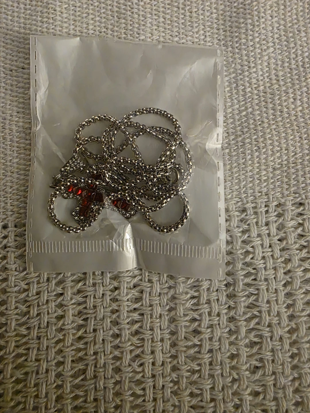 Silver Tone Chain Necklace with Red Cross Pendant - photo 2