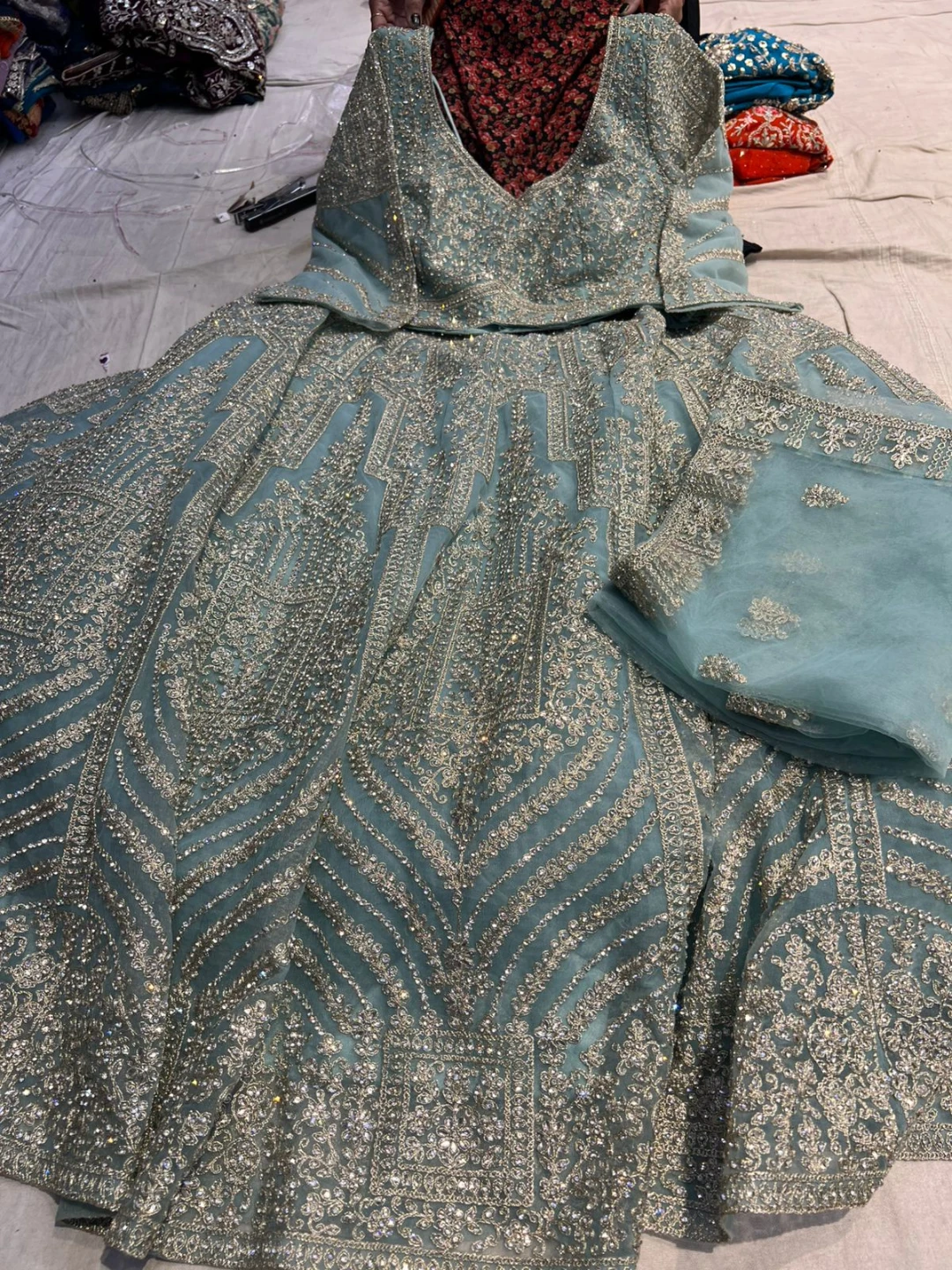 Light Blue Embellished Lehenga with Dupatta