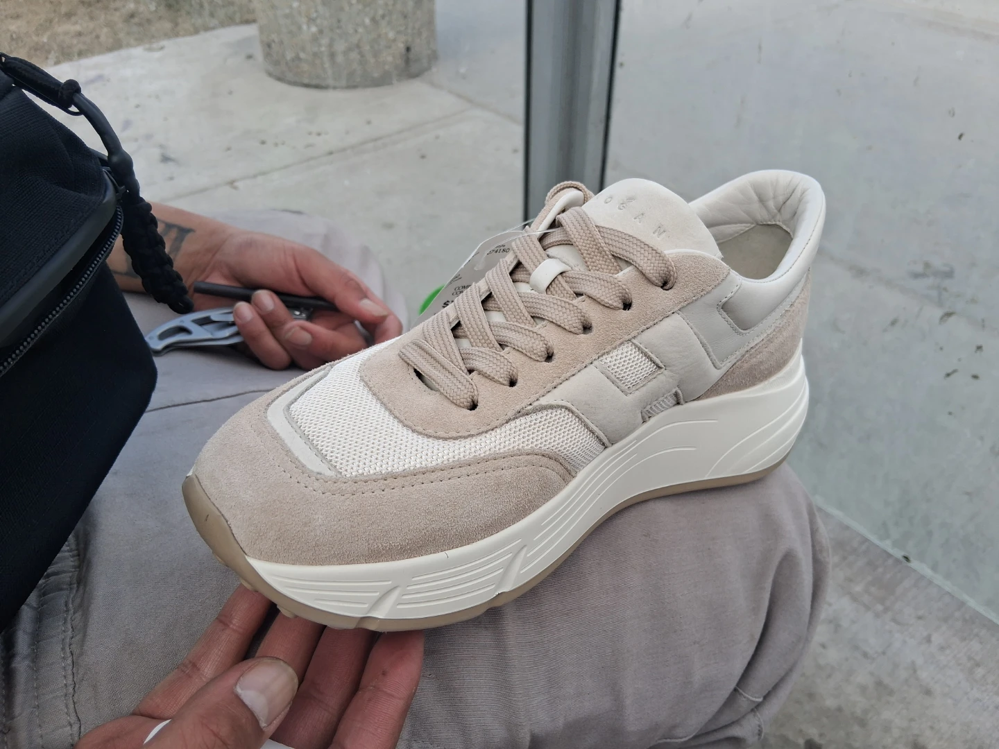 Hogan Beige Suede and Mesh Sneakers