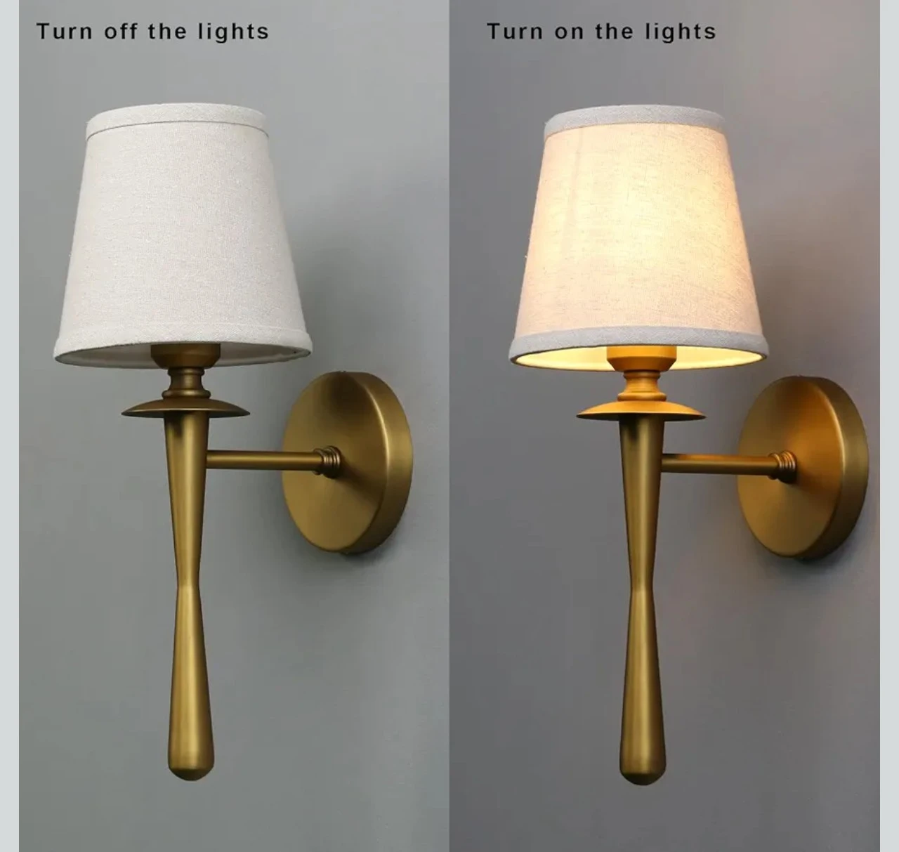 Gold Metal Wall Sconce with Linen Shade - photo 3