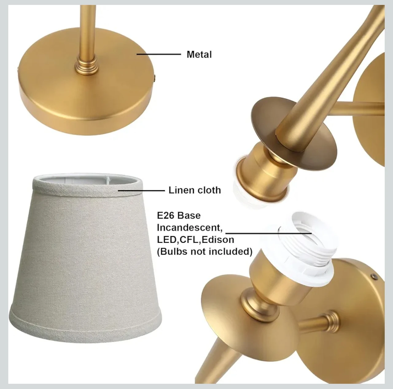 Gold Metal Wall Sconce with Linen Shade - photo 4