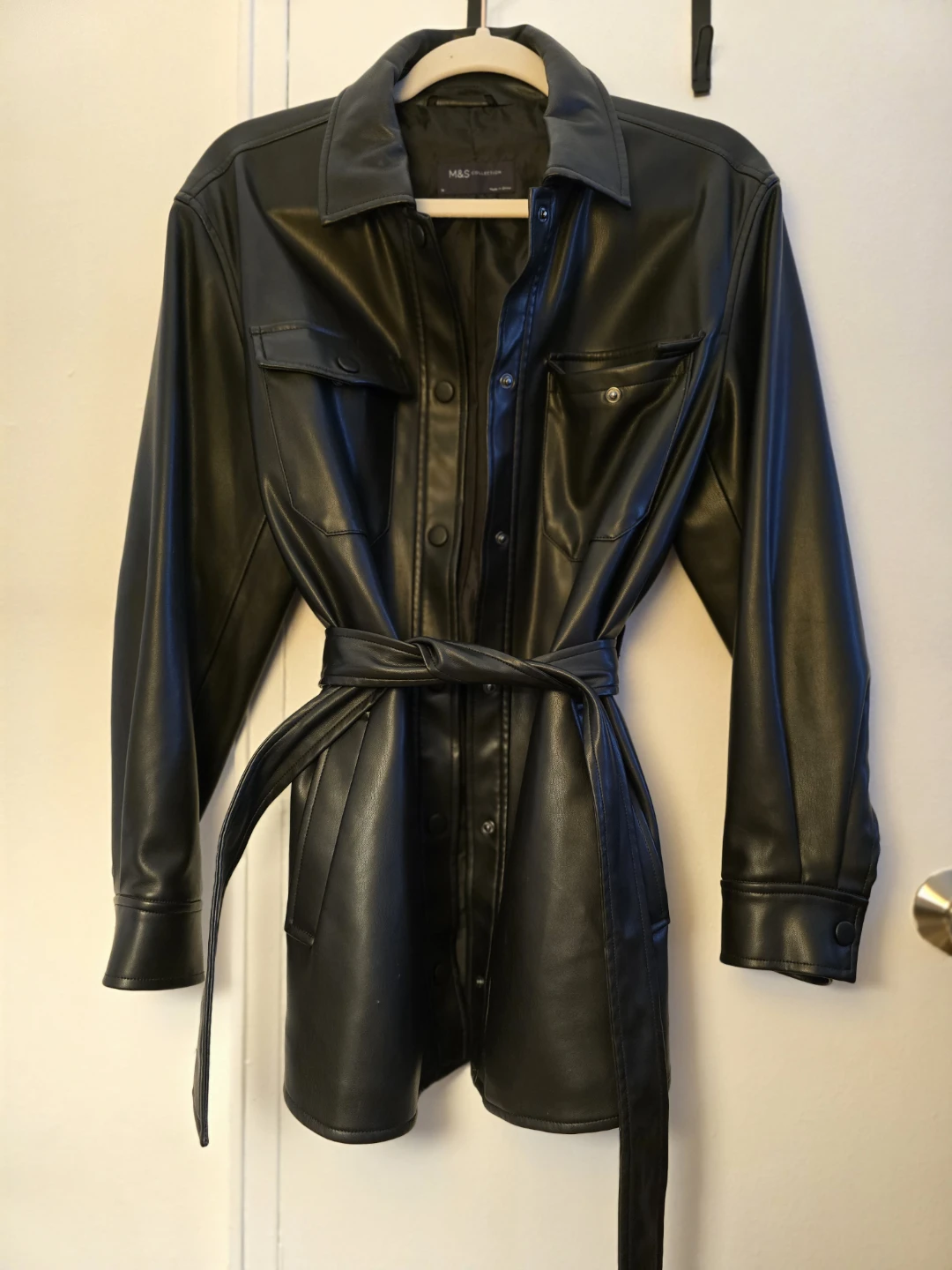 M&S Collection Black Faux Leather Shirt Dress