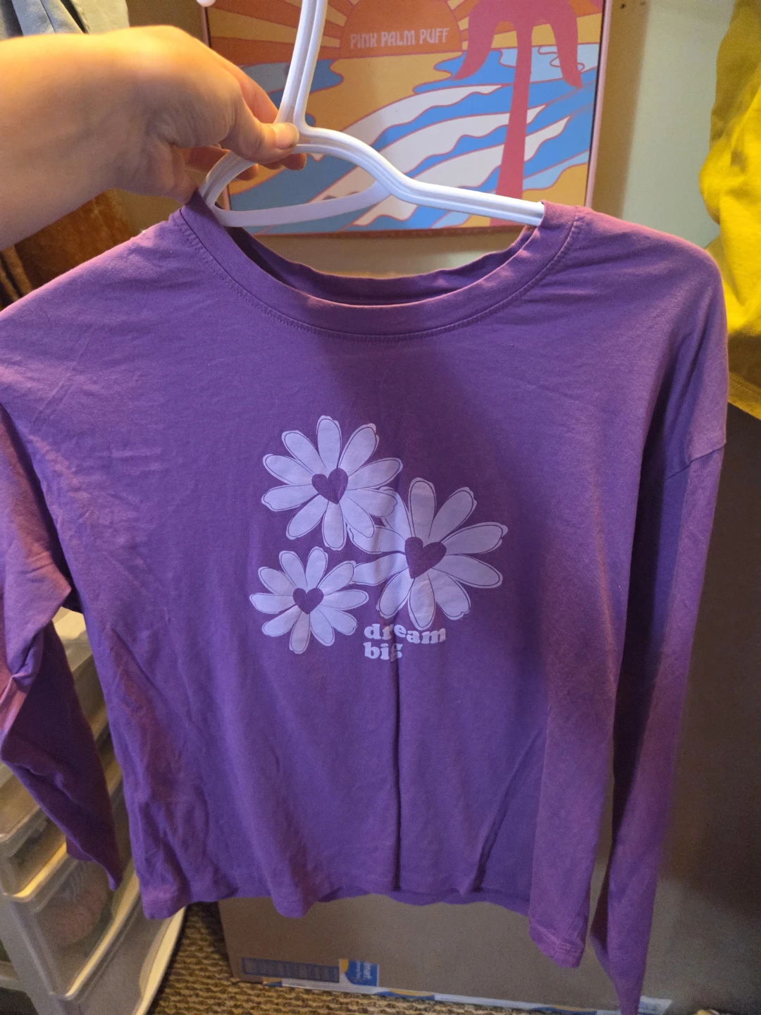 Purple & Yellow Long Sleeve T-Shirts with Heart Graphics