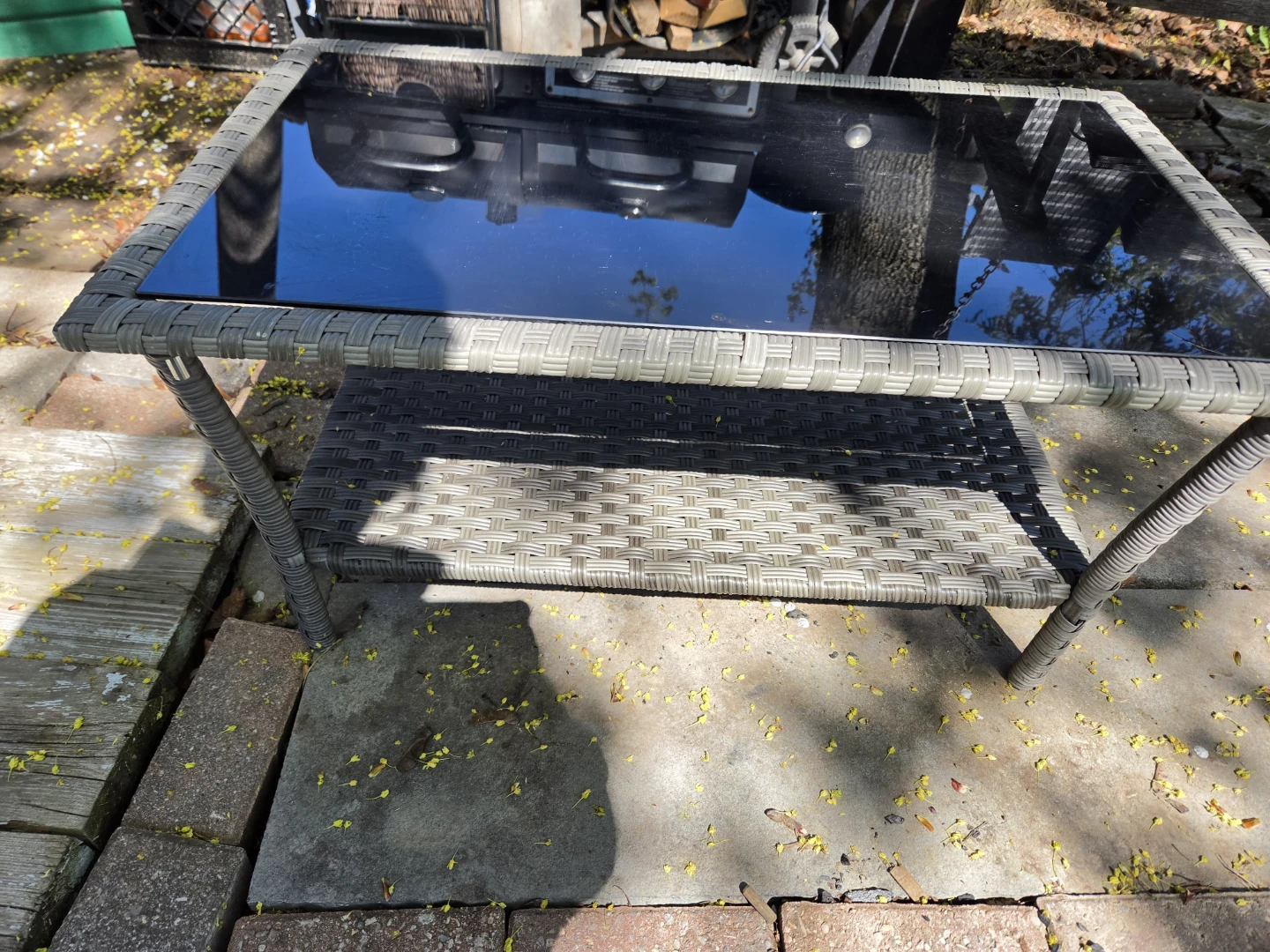 Wicker Coffee Table with Glass Top and Shelf