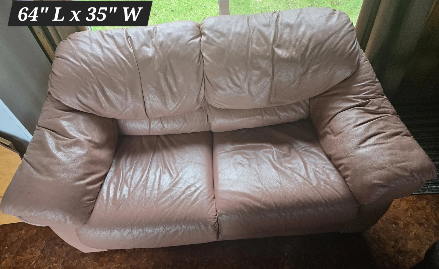 Dusty Rose Leather Loveseat Sofa