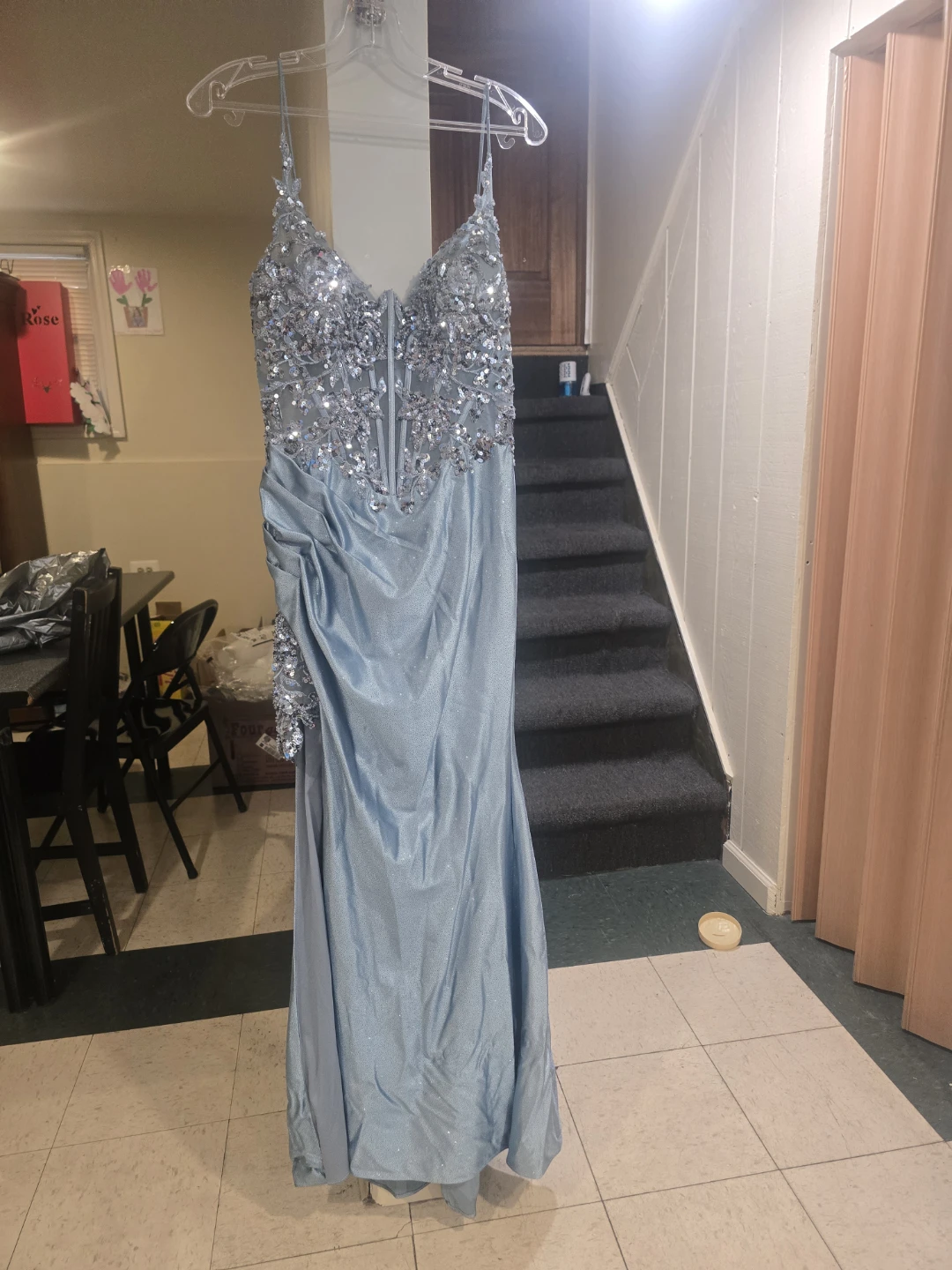 Light Blue Beaded Formal Gown