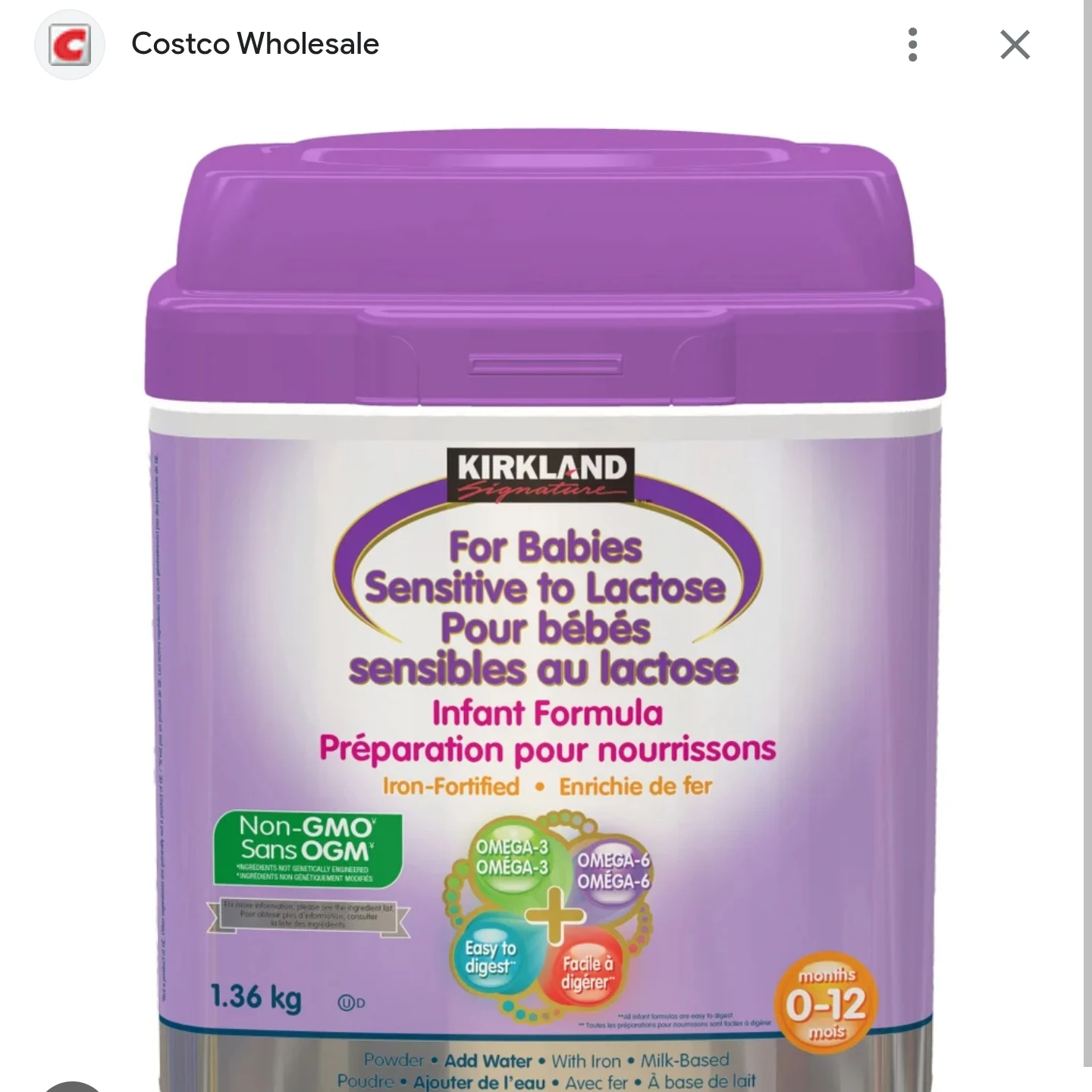 Kirkland Signature Infant Formula Sensitive to Lactose 1.36 kg